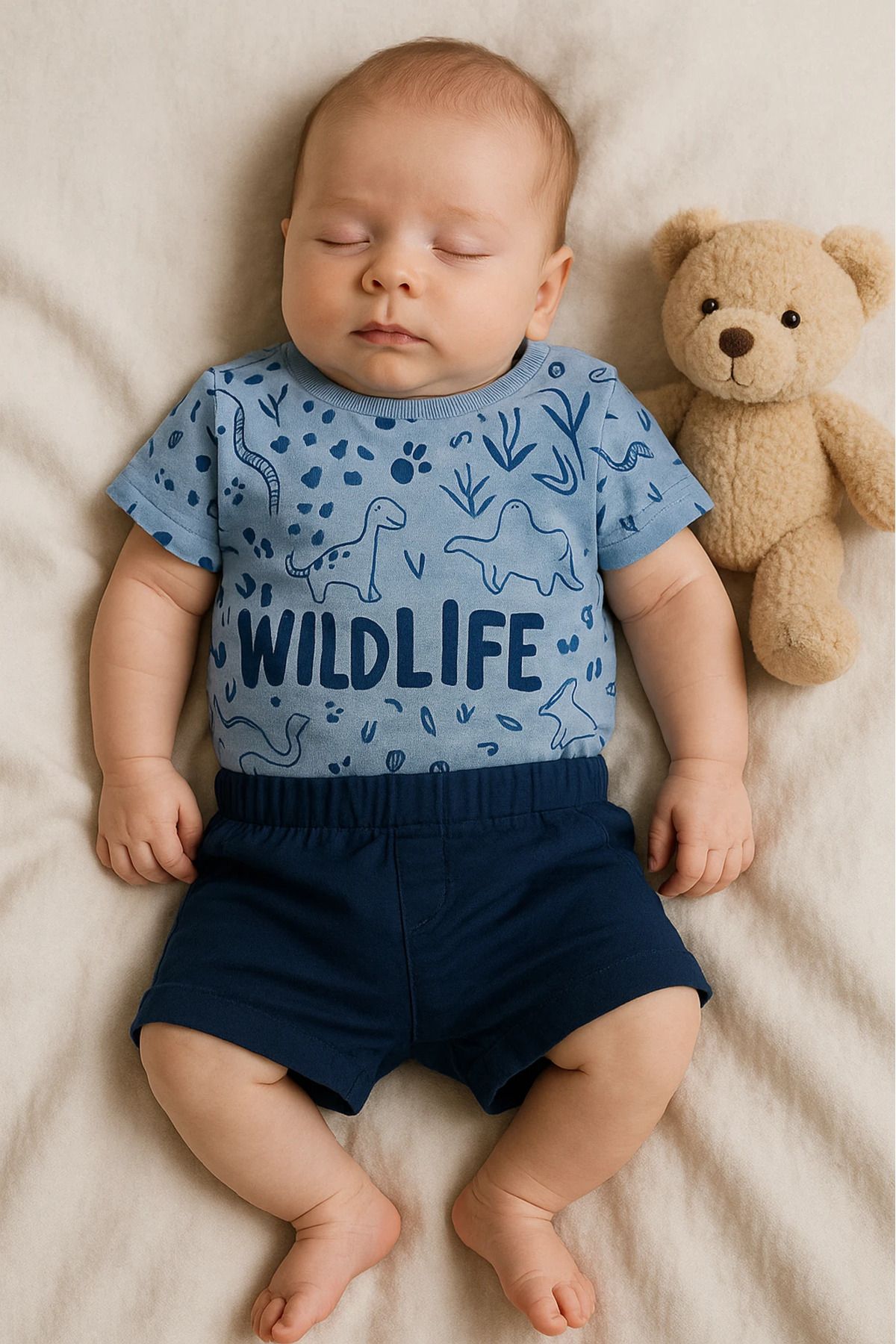 Çıldırıns Yazlık Wildlife Baskılı 2’li Bebek Takım