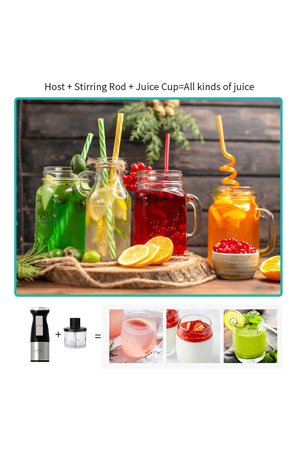 LAC LAICHY-4 In 1 Blender, 340w 2-speed And Turbo Mode,600ml Container,for Smoothie Sauces Food Soups 6
