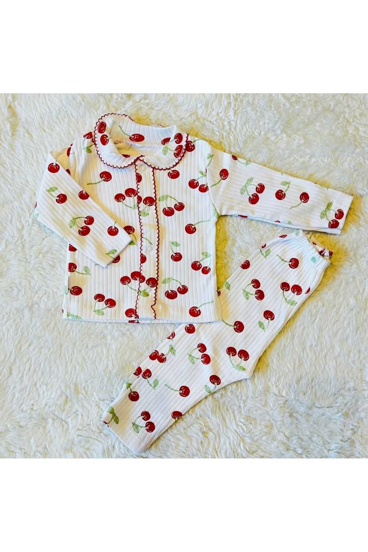 Baby Wings Kiraz Baskılı Raporlu Kız Bebek Pijama takım