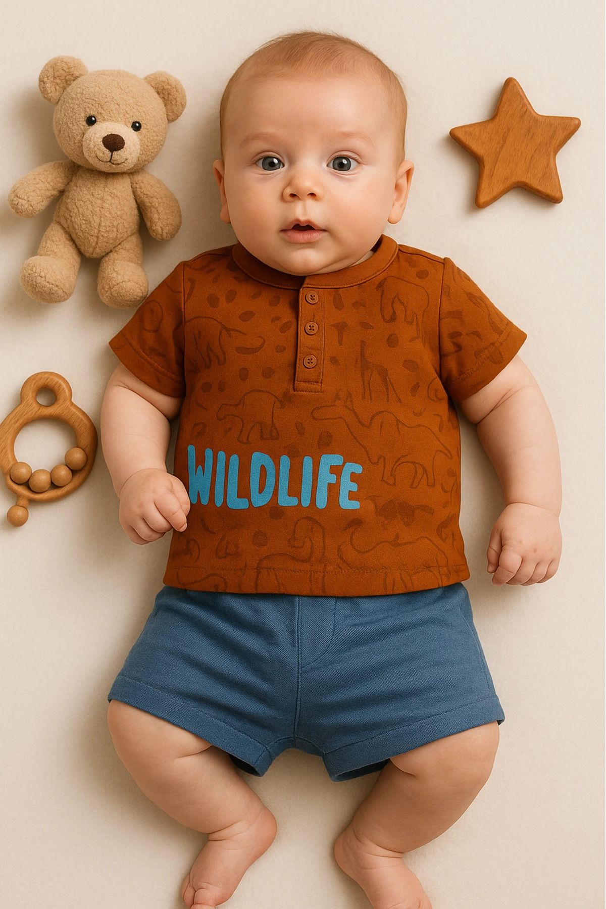 Çıldırıns Yazlık Wildlife Baskılı 2’li Bebek Takım