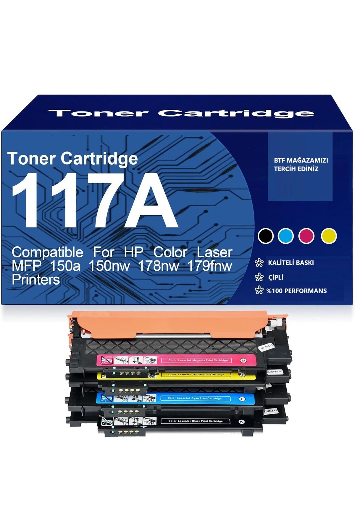 HP 117A W2070A Muadil Toner Seti 4 Renk - HP Color Laser 4ZB94A,150nw 4ZB95A 178nw 4ZB96A Uyumlu