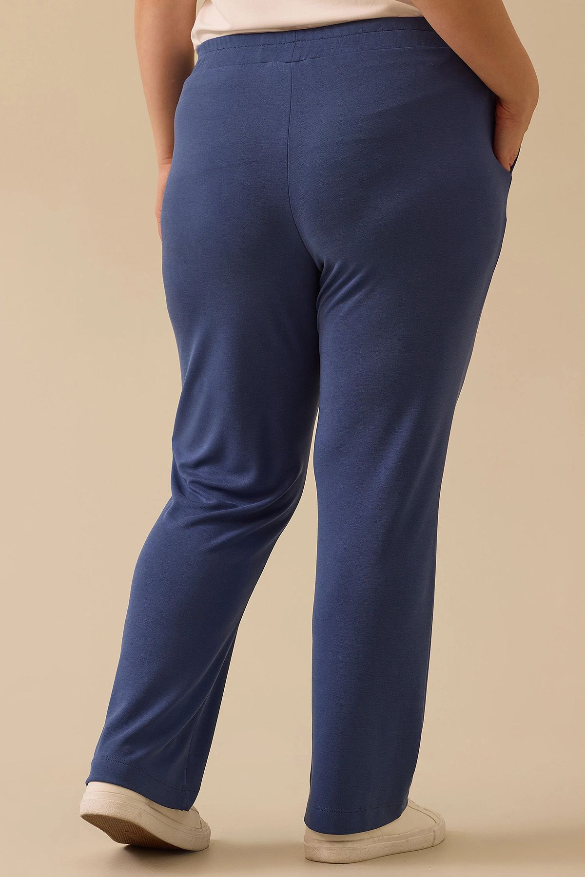 Gala-Xi-Galaxi Women's Plus Size Elastic Waist Wide Leg Trousers 4015 Blue 4