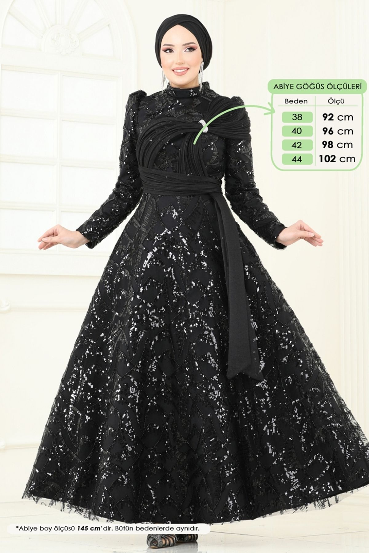 Modaselvim SUAL Taş Detay Abiye 5099D170 Siyah