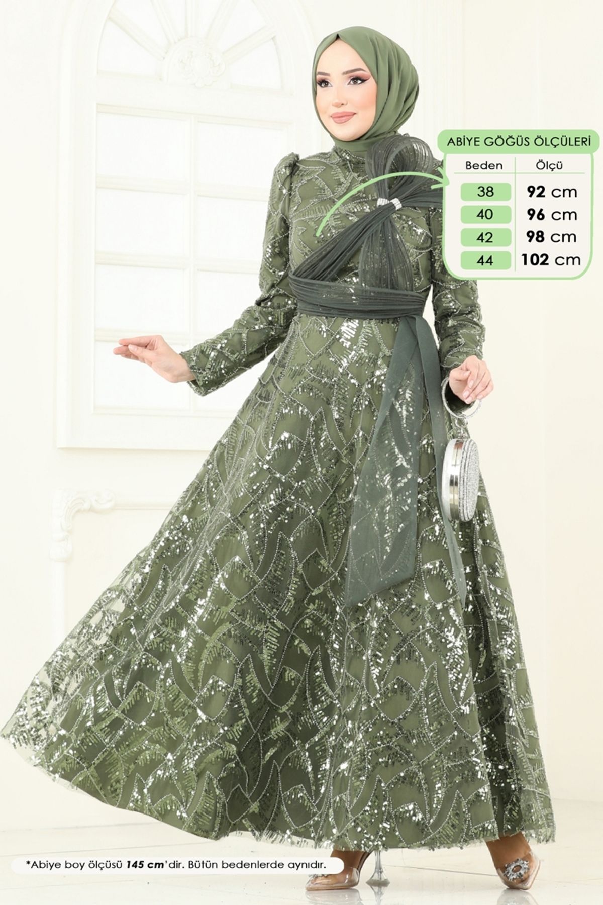 Modaselvim SUAL Taş Detay Abiye 5099D170 Haki