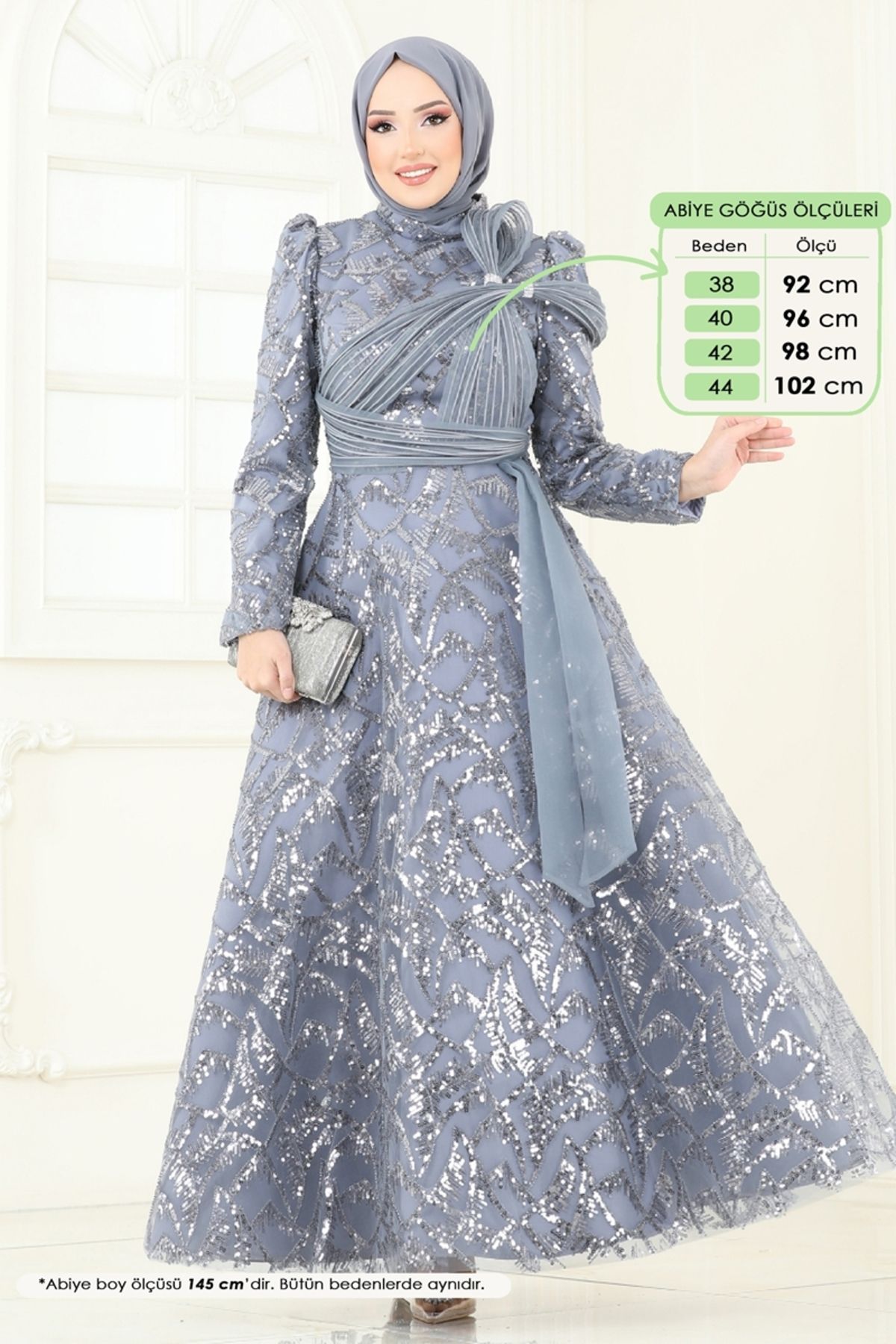 Modaselvim SUAL Taş Detay Abiye 5099D170 Gri