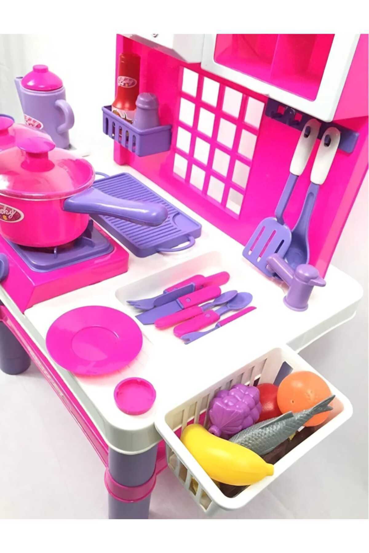 👨‍🍳 مطبخ بنات للاطفال مكون من 30 قطعة و طعام تفاعلي صغيرة للبنات مع موقد طبخ وخضروات و فاكهة