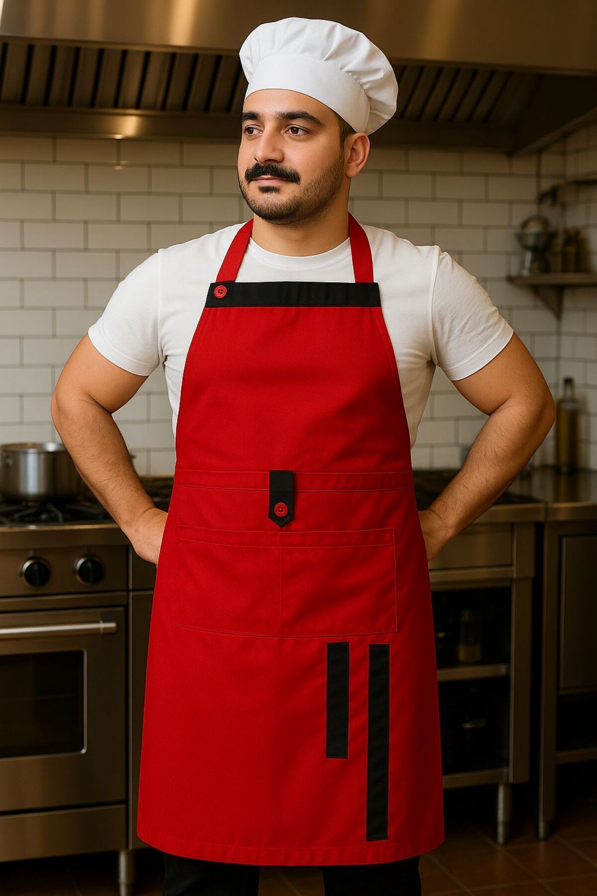 ATA İŞ GÜVENLİĞİ Şef Önlüğü Garson Kafe Aşçı Barista Unisex Askı Ayarlı Cepli Mutfak Önlük
