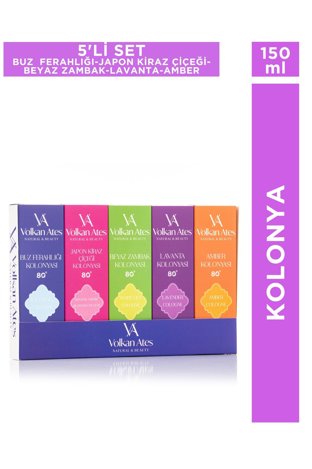 Volkan Ates Natural & Beauty 5'li Parfümlü Kolonya Seti 150 ml