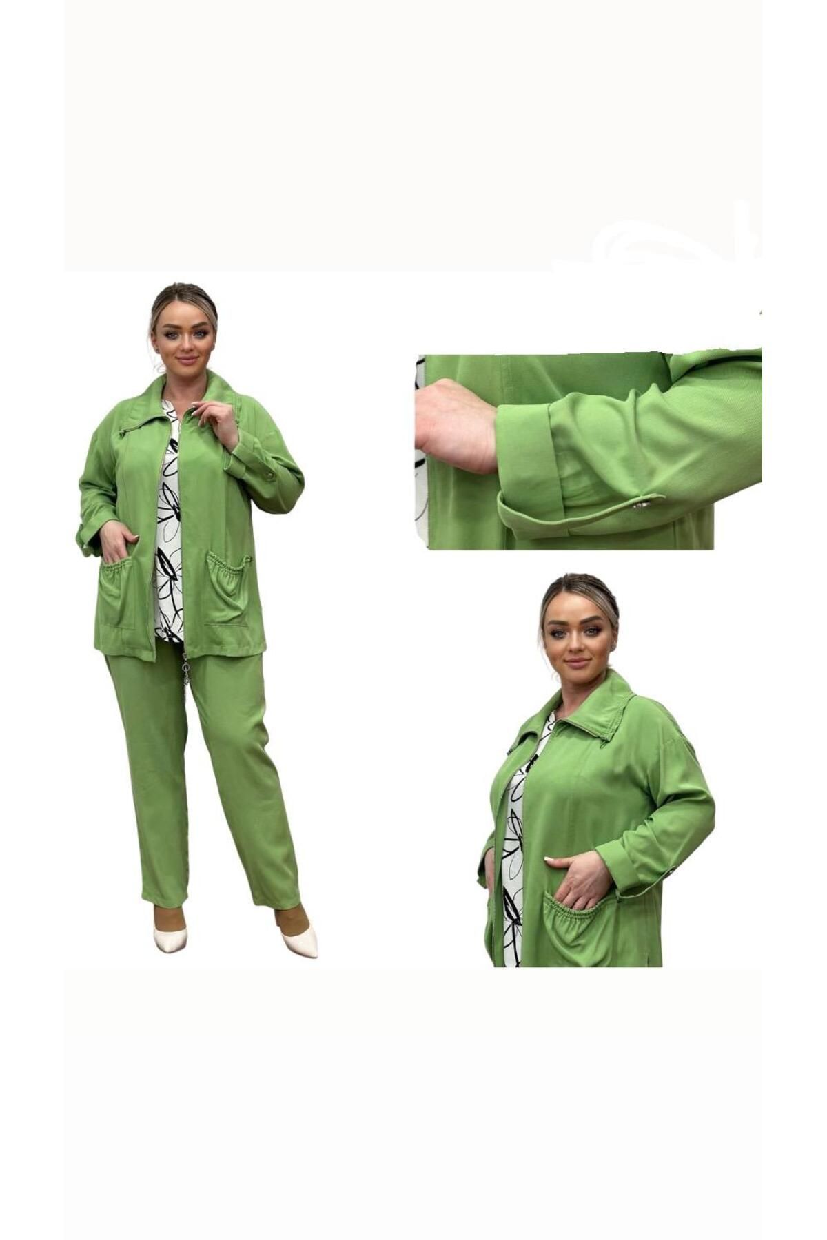 TESSY KADIN BÜYÜK BEDEN ATLET-PANTOLON-HIRKALI ÜÇLÜ TAKIM