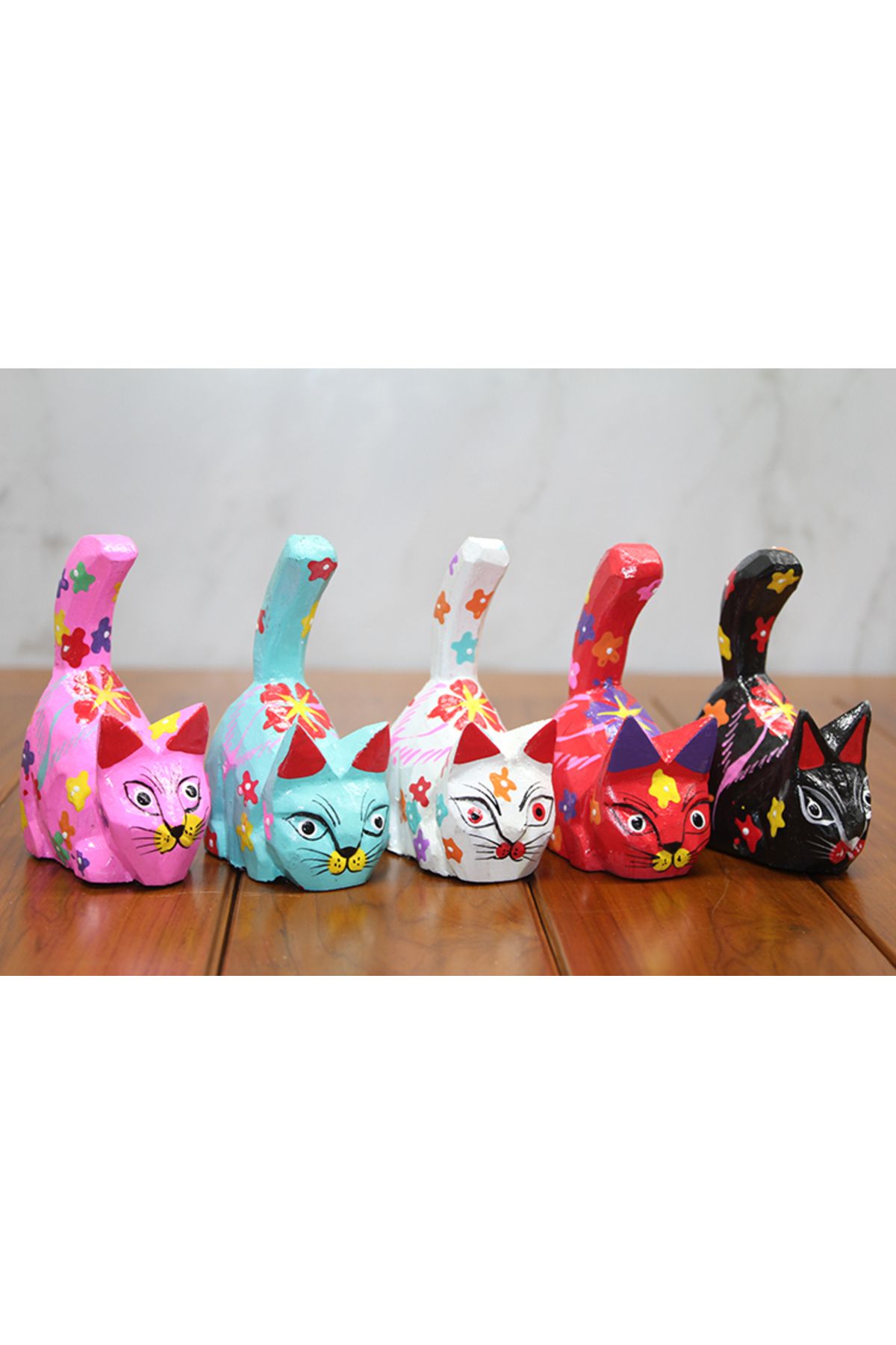 kuzenler store Ahşap 5'li Kedi Seti Model 4