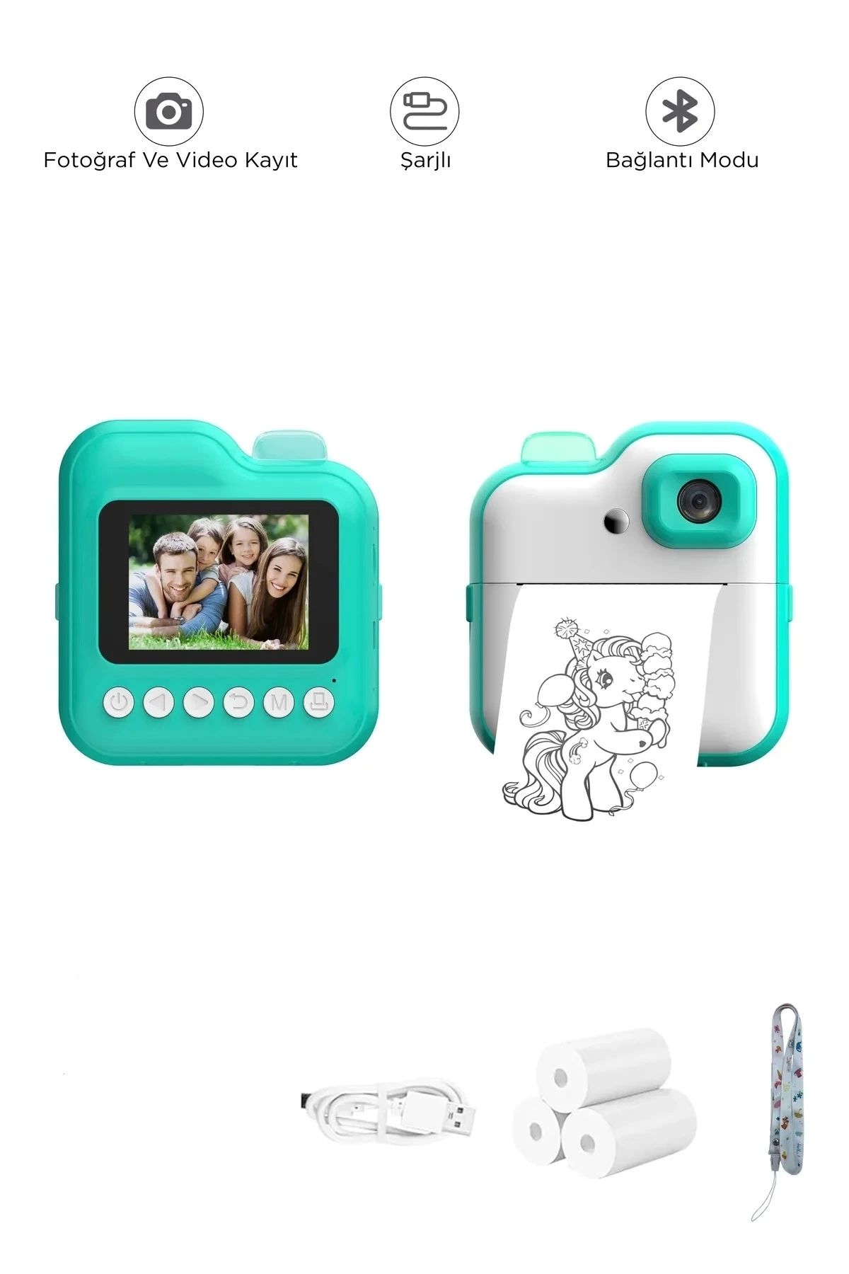 ShopNova Dijital Video Kayıt Fotoğraf Çocuk Kamerası Anlık Termal Resim Kağıt Baskılı Mavi