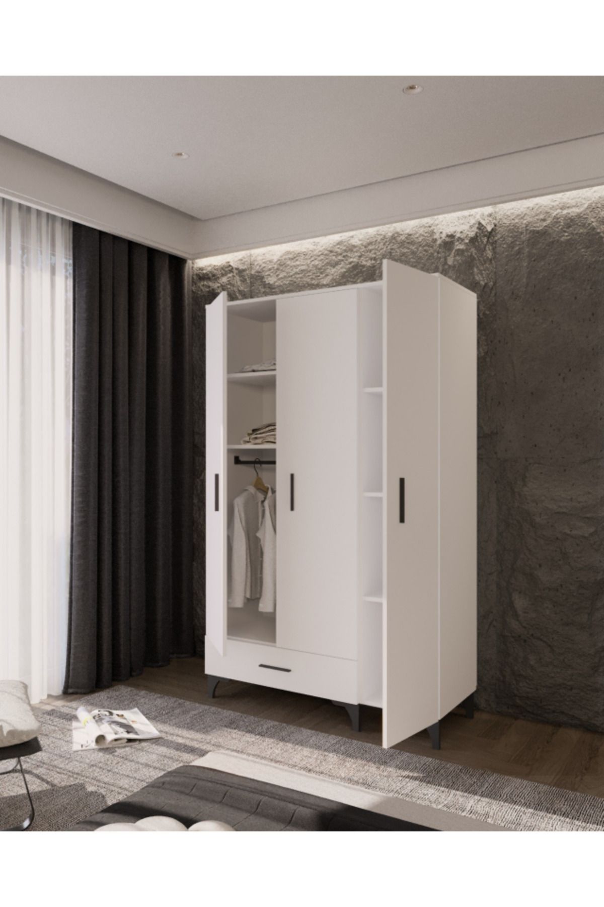 harmen Moon Pedra 3 Kapaklı 7 Bölme Elbise Dolabı Gardırop
