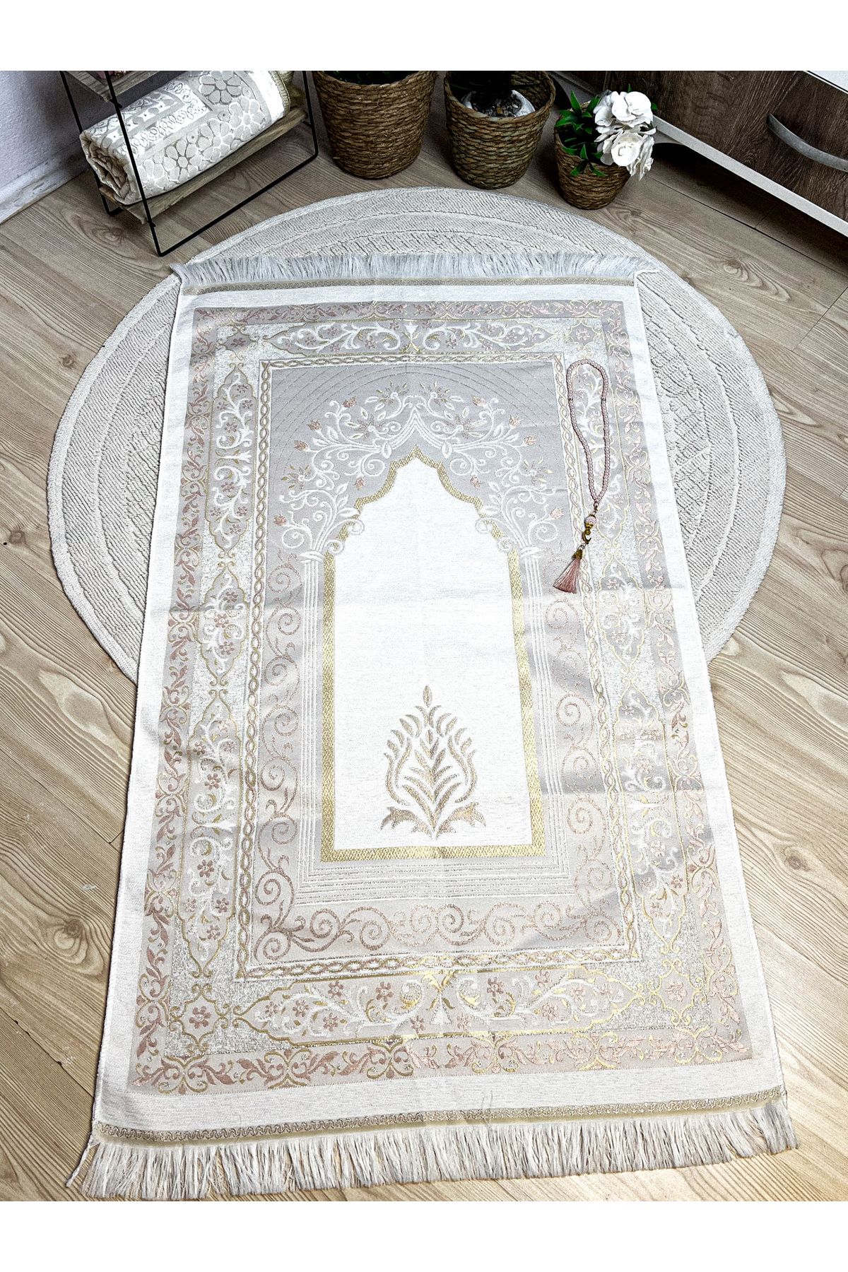 Mios Store Çiçek Desenli Simli Seccade Bohçalık Umre Hediyesi Çeyizlik