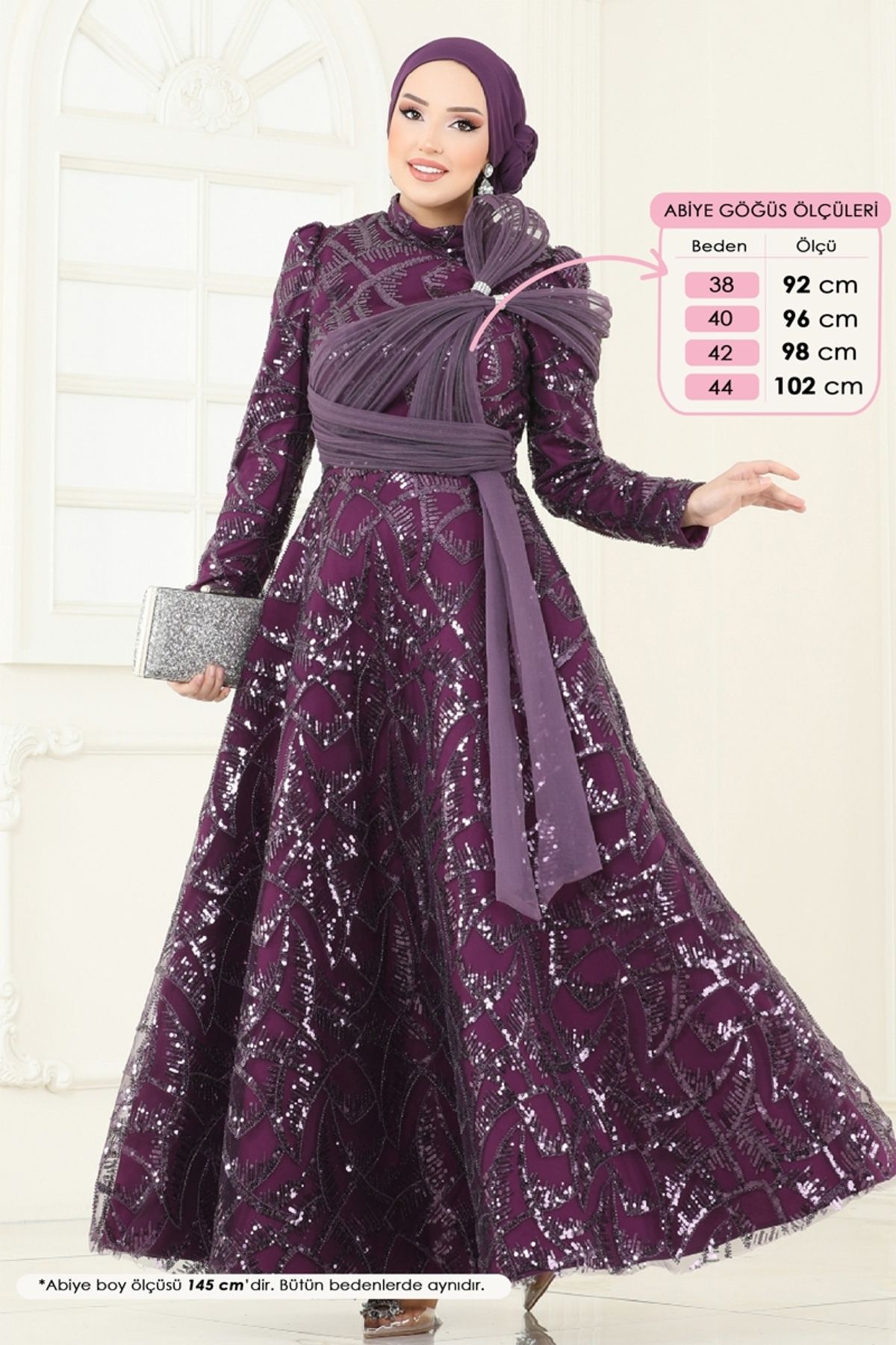 Modaselvim SUAL Taş Detay Abiye 5099D170 Mürdüm