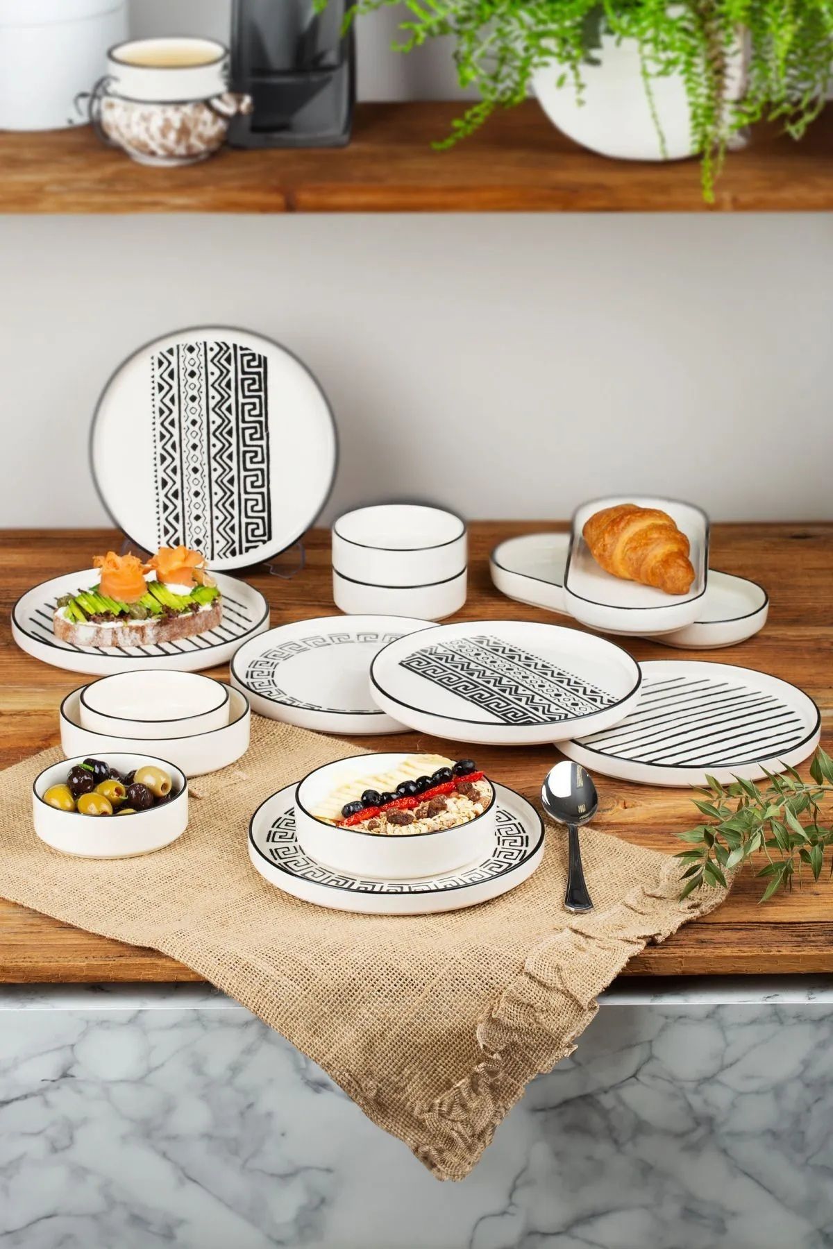 WuuQ-14 Piece Stackable Sio Savior Breakfast Set for 6 People - Luxury Breakfast Presentation Set Plate 3
