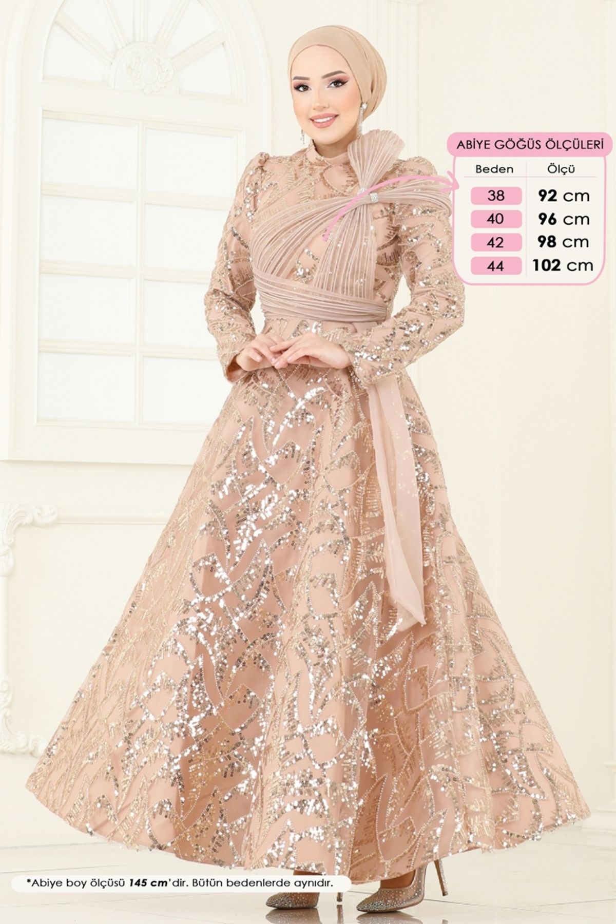 Modaselvim SUAL Taş Detay Abiye 5099D170 Gold