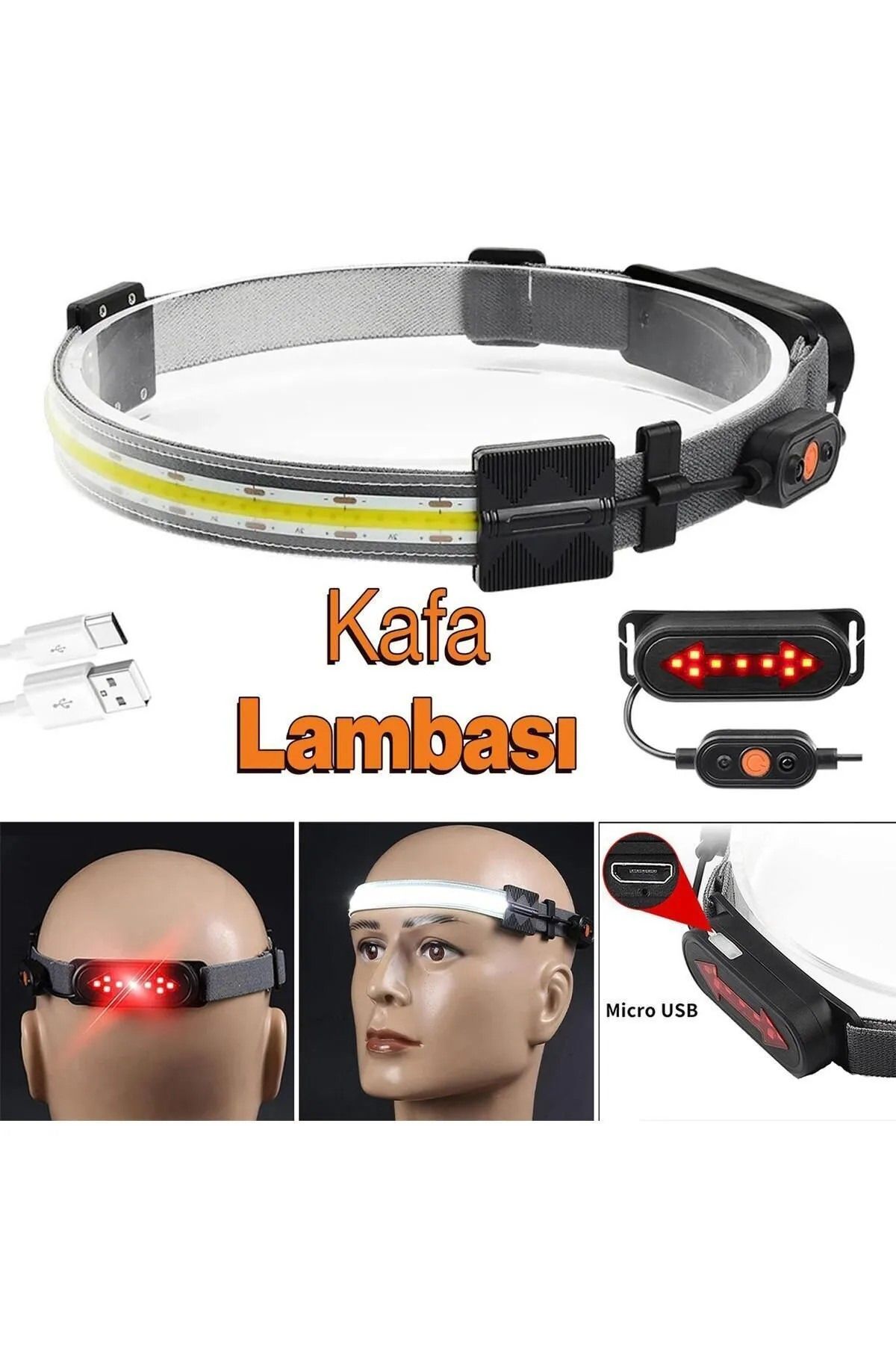 nublado Şarjlı Kafa Lambası Bisiklet Reflektörü Ledli Kamp Kafa Feneri El Feneri 3 Modlu MFT