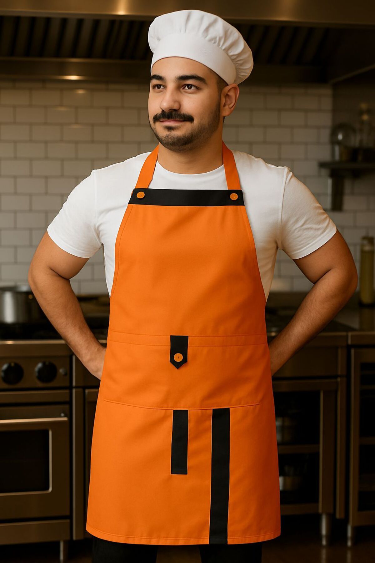 ATA İŞ GÜVENLİĞİ Şef Önlüğü Garson Kafe Aşçı Barista Unisex Askı Ayarlı Cepli Mutfak Önlük
