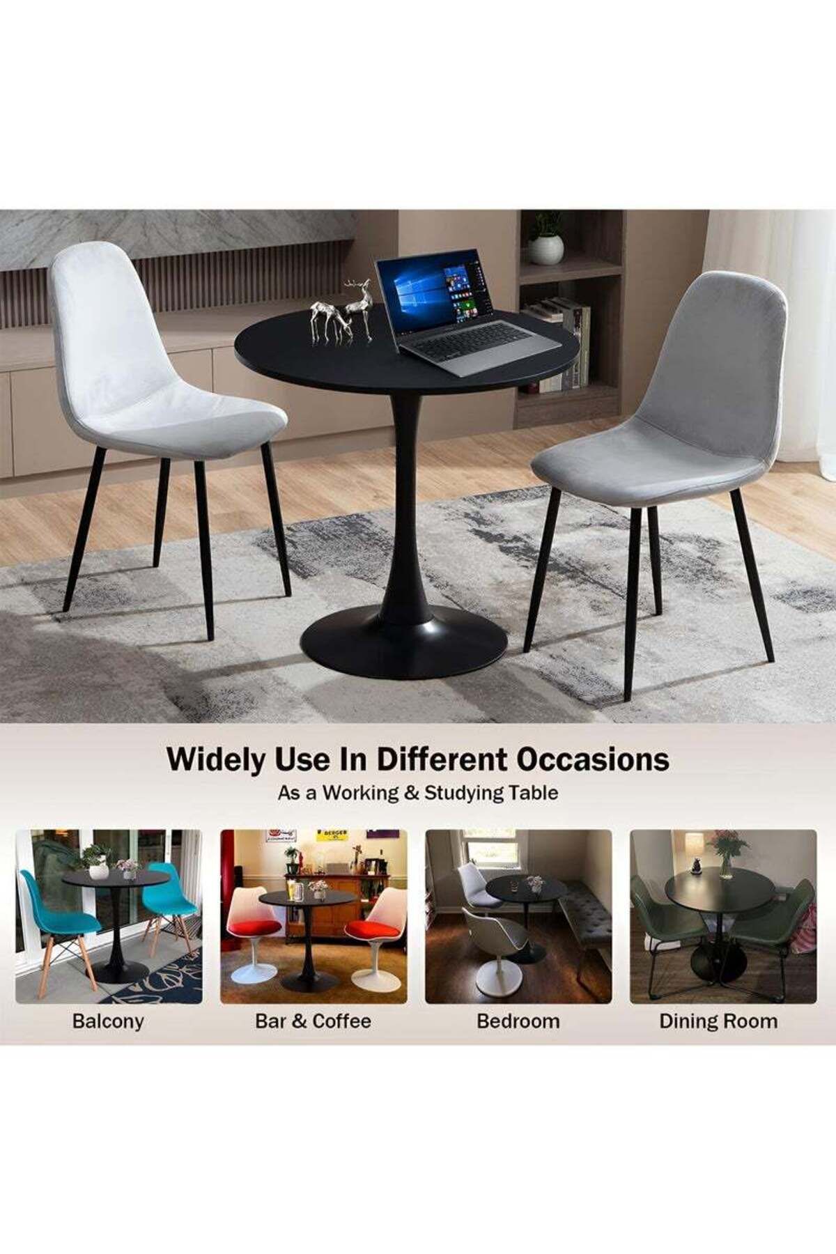 Taimi-Round Dining Table Elegant Plastic 90x90x73cm Coffee Table for Living Room, Dining Room, Black 6