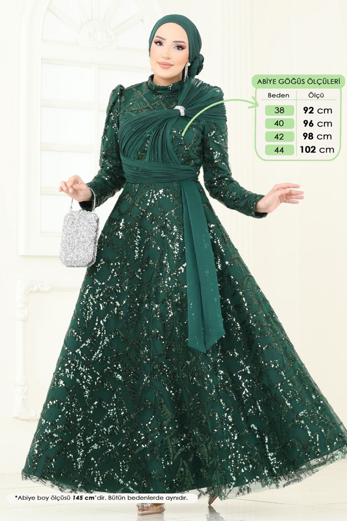 Modaselvim SUAL Taş Detay Abiye 5099D170 Zümrüt
