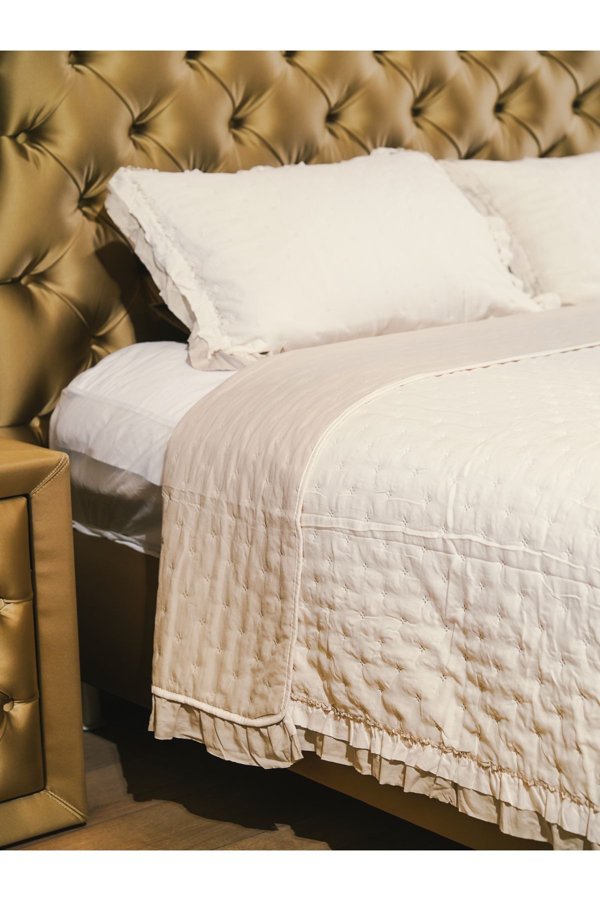 Dainty Home--lara- beige color frilly single bedspread set 3