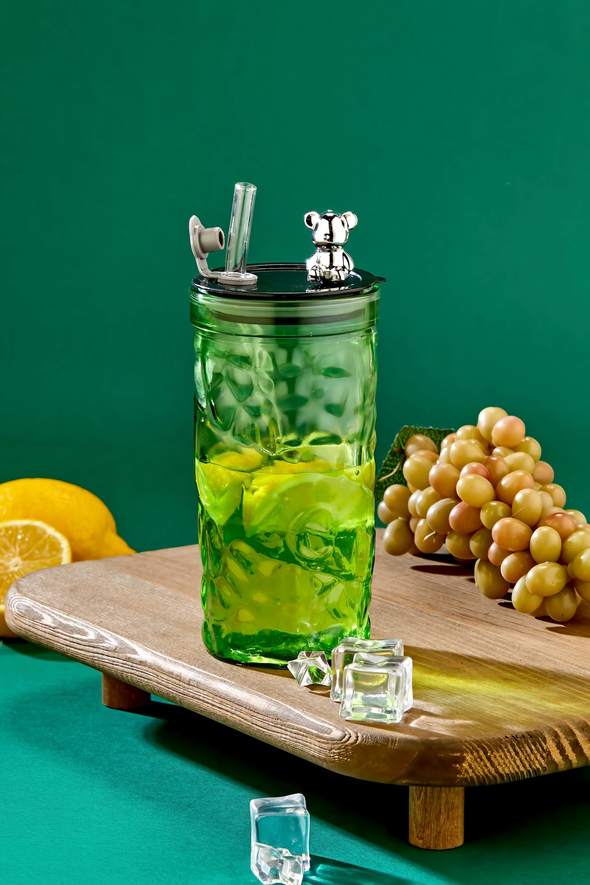 Espas Home Ayıcık Figürlü - Pipetli Meşrubat Bardağı / 420 ml / Yeşil - Tekli