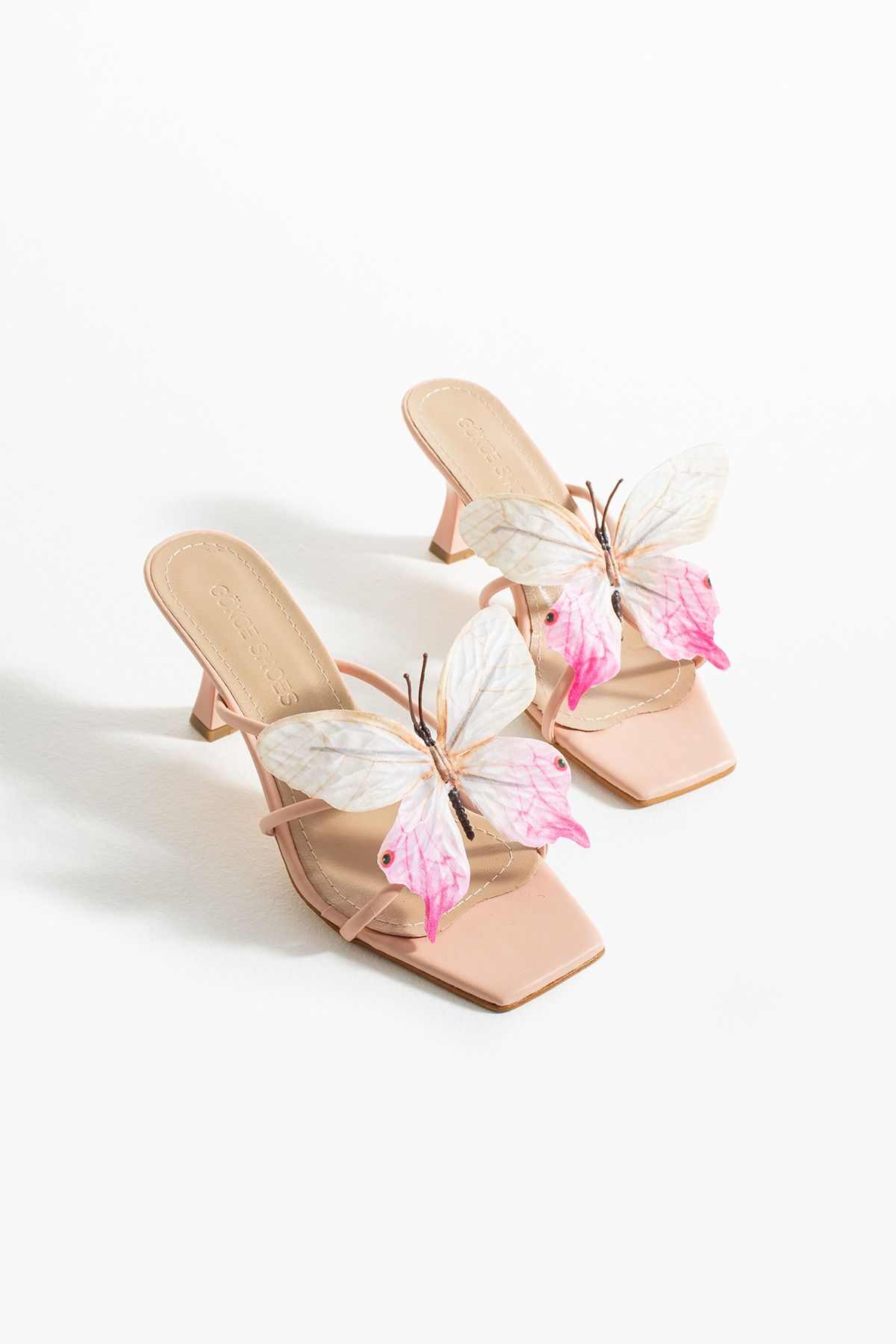 Gökçe Shoes Marel Pembe Kelebek Detay Kadın Topuklu Terlik