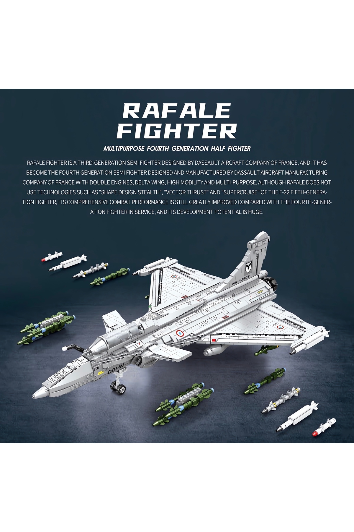 مجموعه ساختوساز بلوک فنی هواپیمای جنگنده رافال (۲۰۹۹ قطعه)