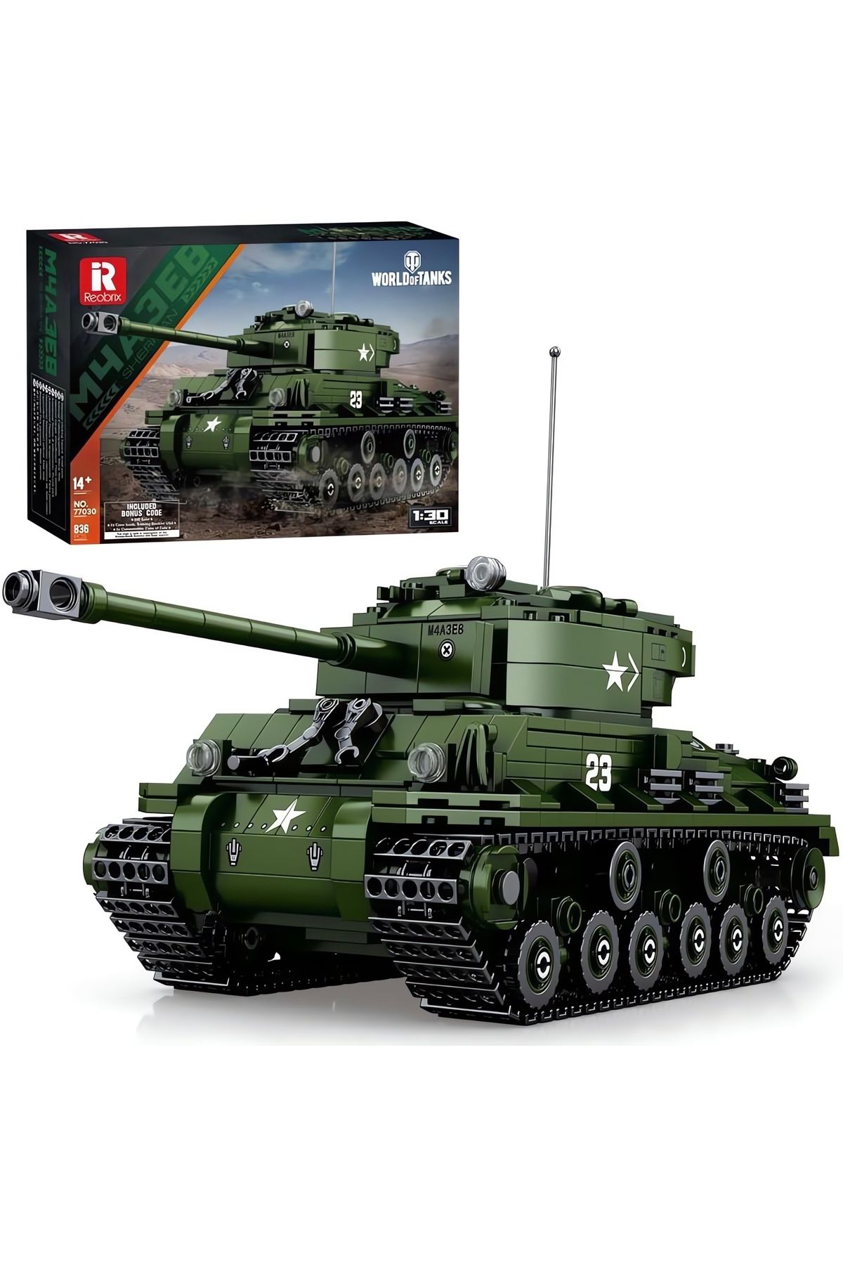 REOBRIX-1/30 M4 Sherman Tank,Technical Block Building Kit (836 Parts) 8