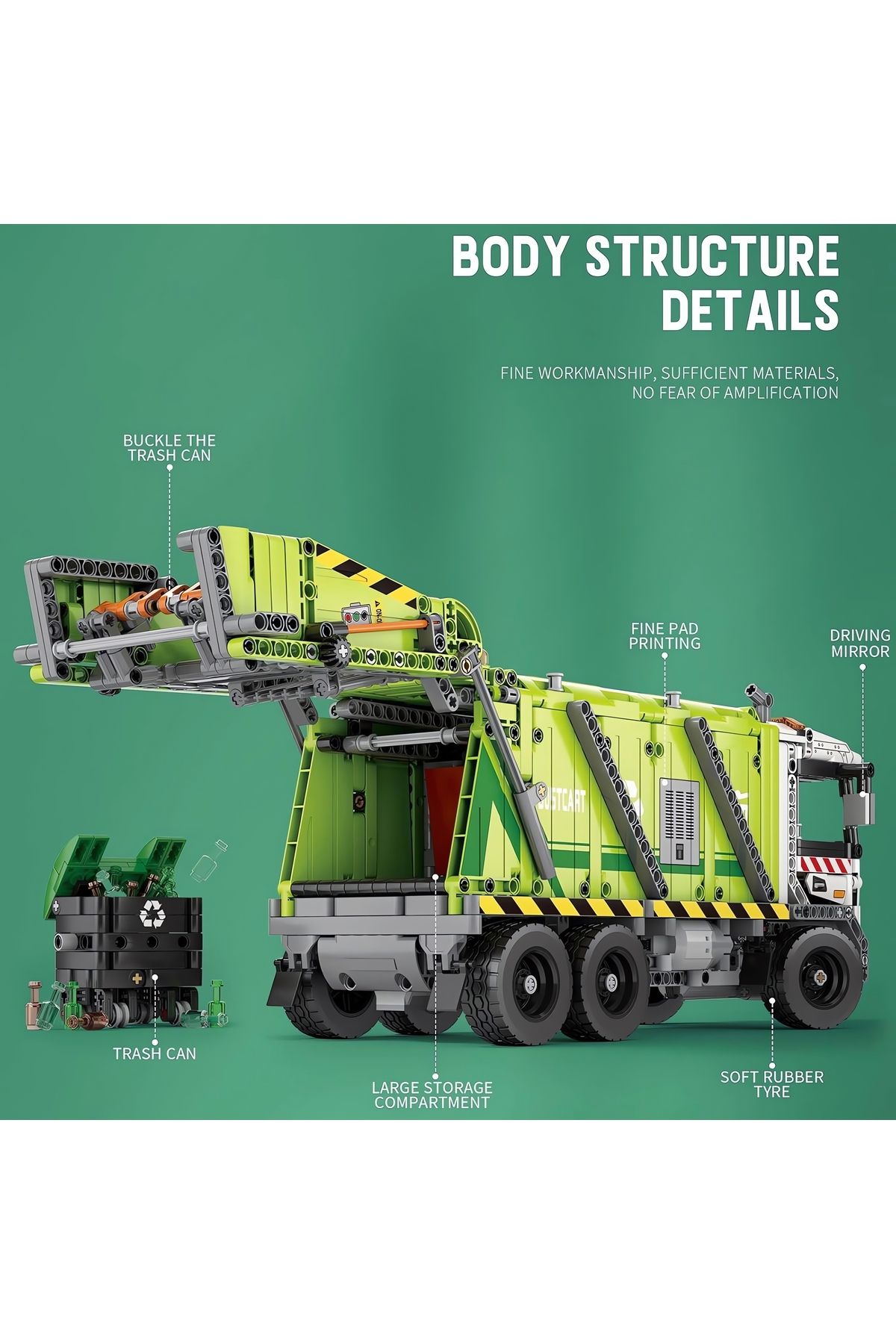 REOBRIX-Garbage Truck Rc Controlled, Technical Block Building Kit (1468 Pcs) 3