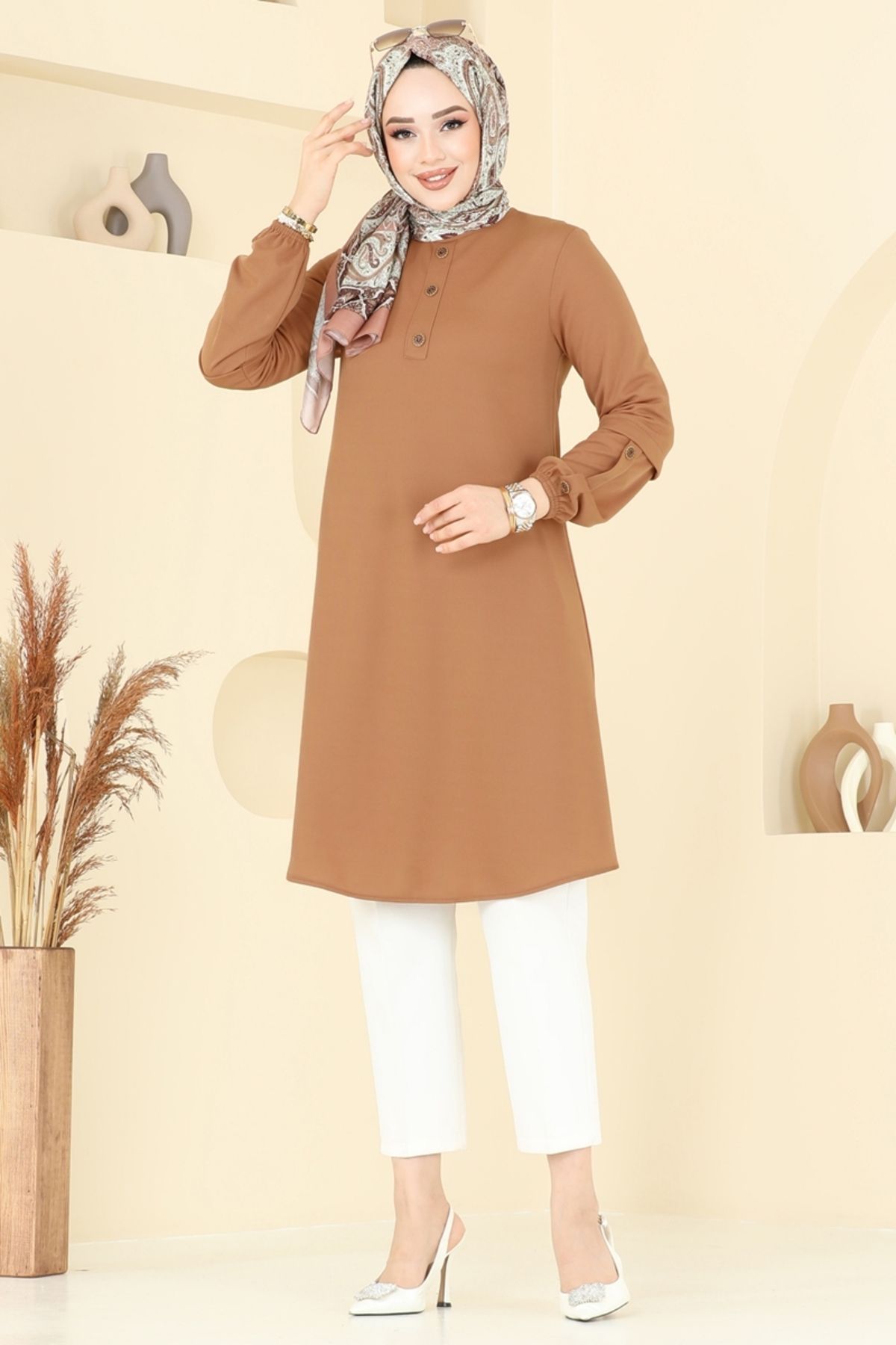 Modaselvim Aksesuar Düğmeli Tunik 1799MH427 Taba