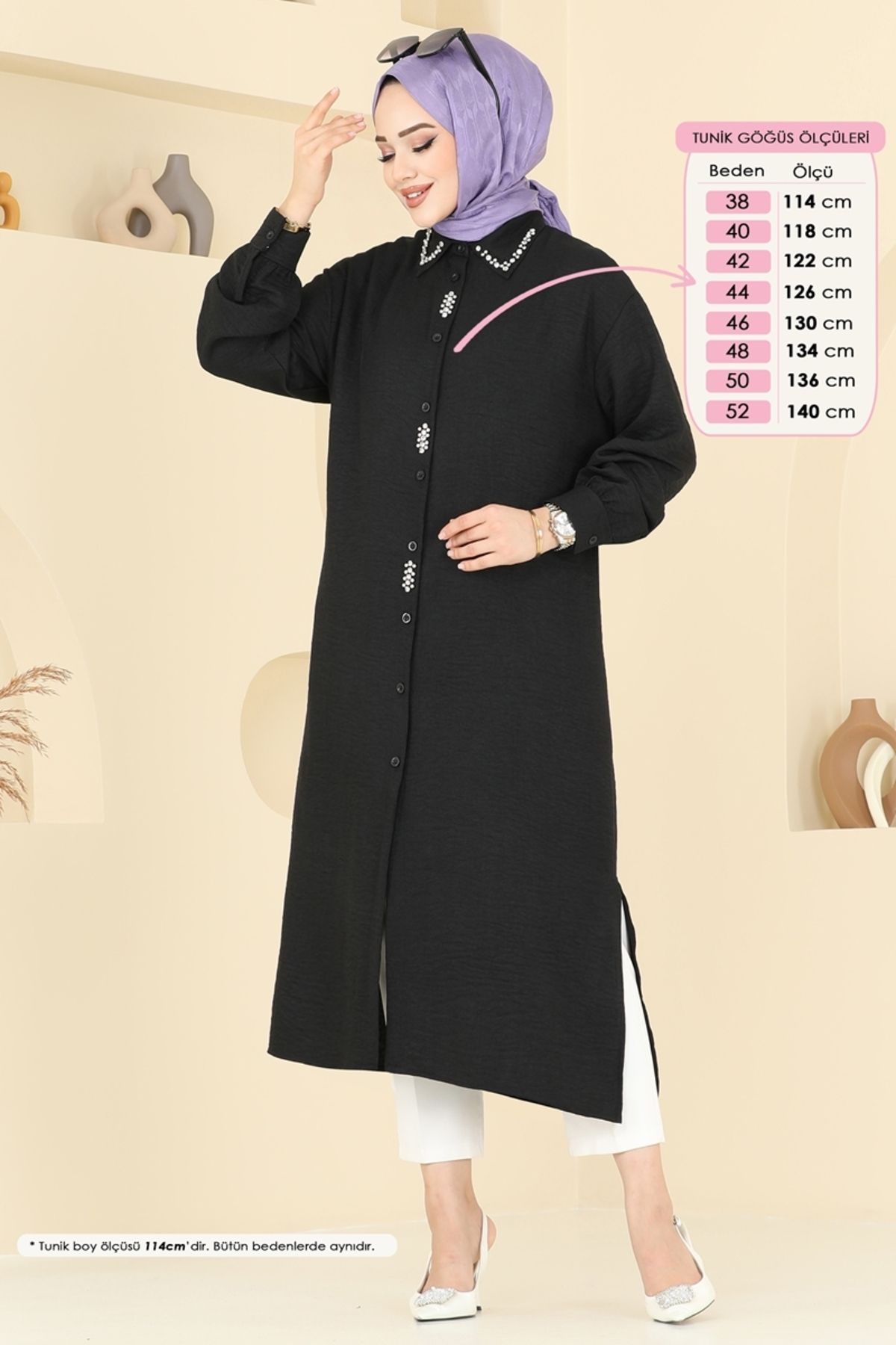 Modaselvim Taş Detay Keten Tunik 302HBS856 Siyah