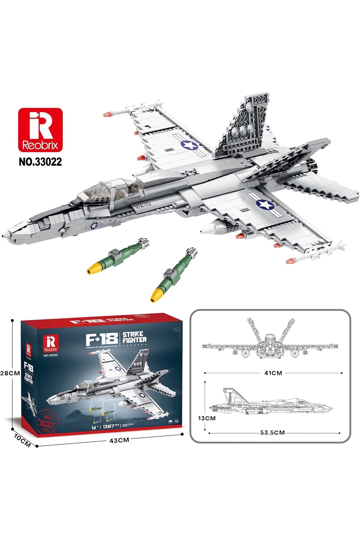 REOBRIX-F/A-18 Fighter Jet, Technical Block Building Kit (1387 Parts) 2