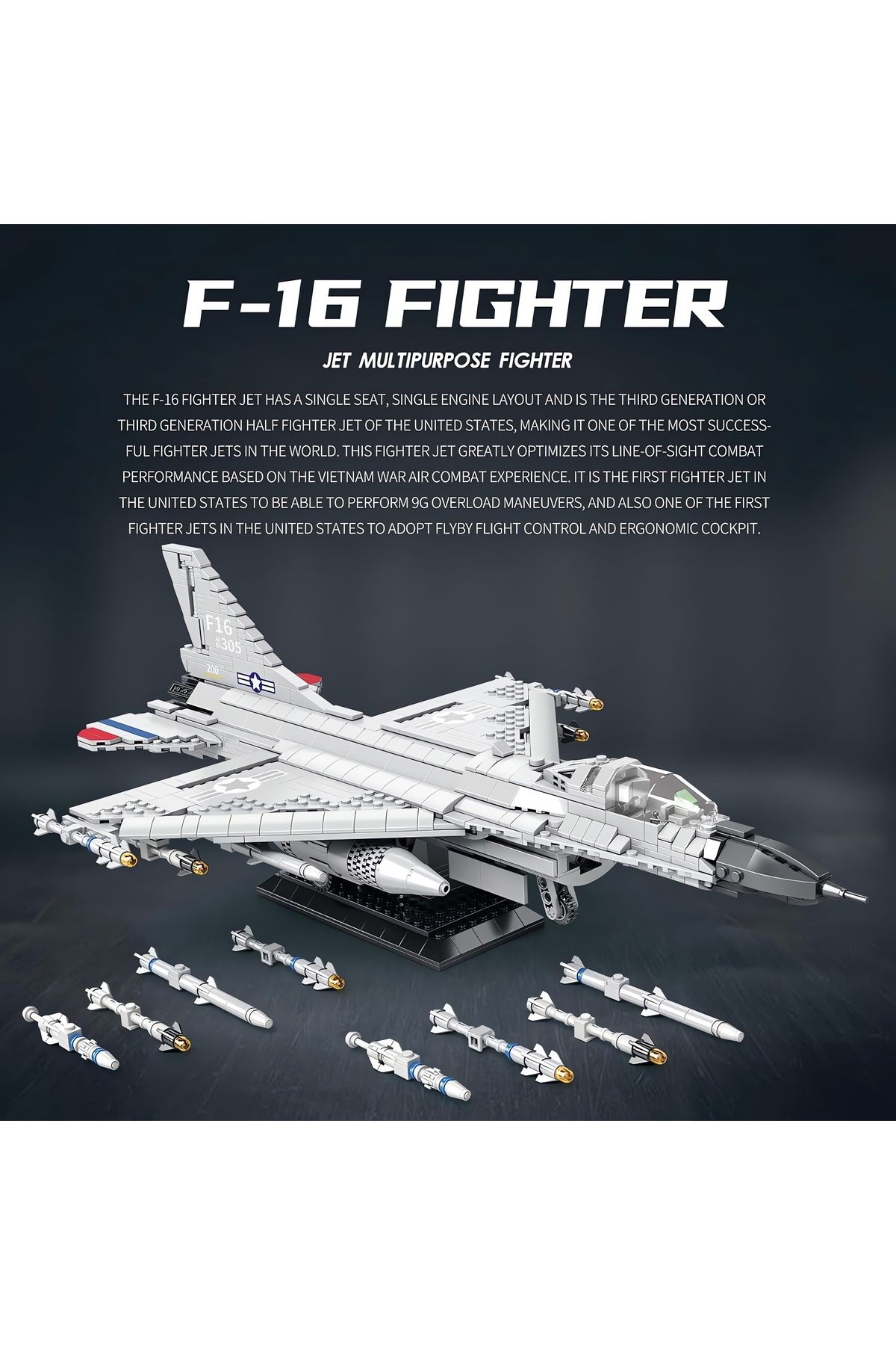 REOBRIX-F-16 Fighting Falcon Fighter Aircraft, Technical Block Building Kit (1427 Parts) 6