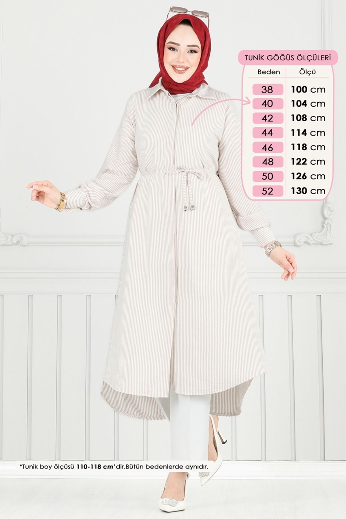Modaselvim Beli Bağcıklı Çizgili Tunik 3106HBS856 Vizyon