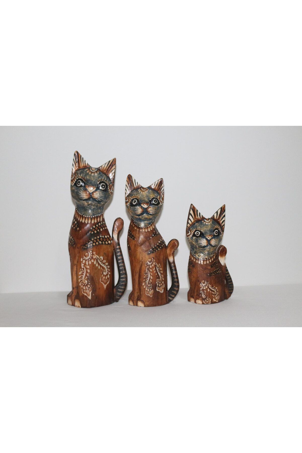 Home DEKORATİF EL YAPIMI AHŞAP 3LÜ KEDİ SETİ 30-25-20 CM KAHVERENGİ