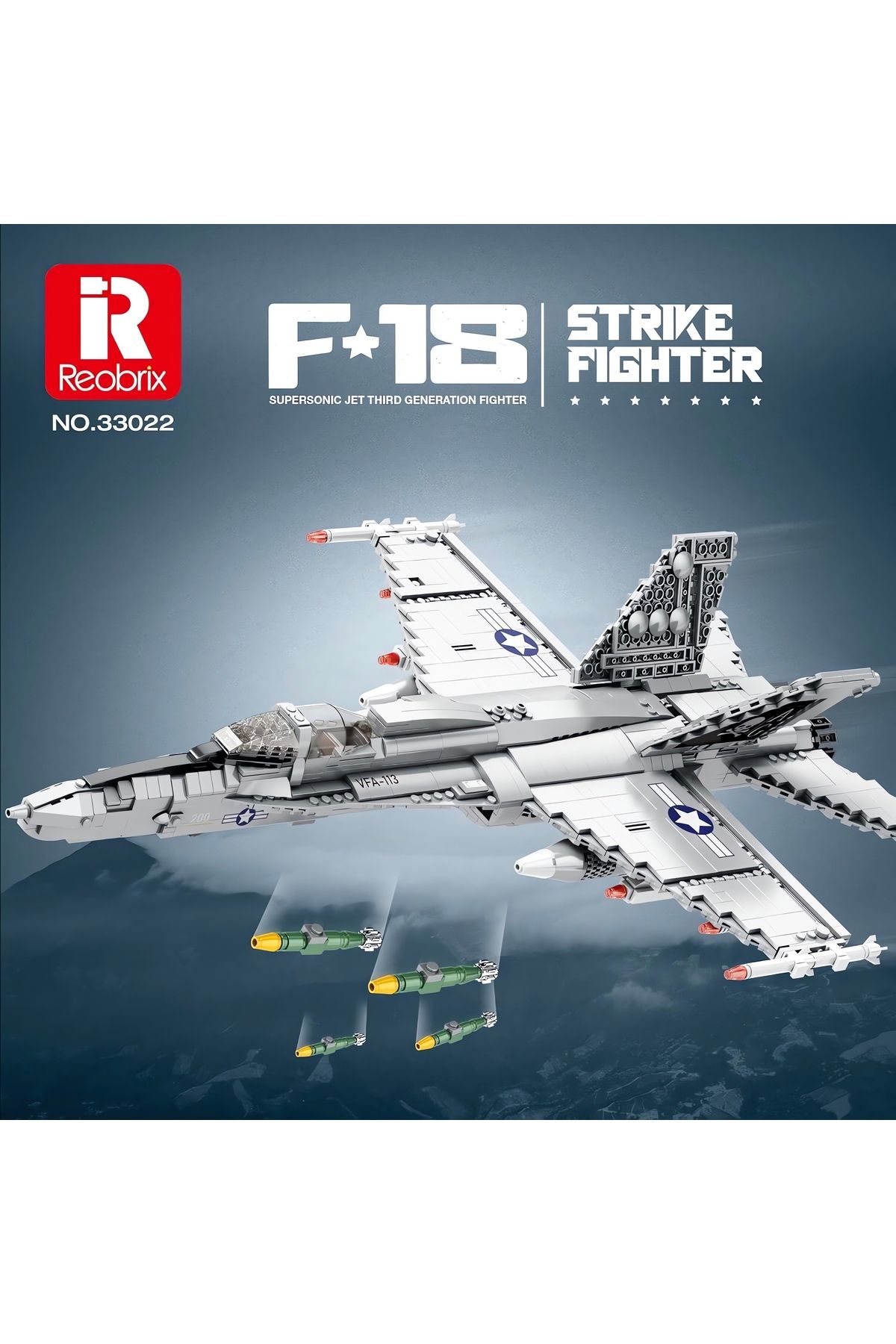 REOBRIX-F/A-18 Fighter Jet, Technical Block Building Kit (1387 Parts) 1