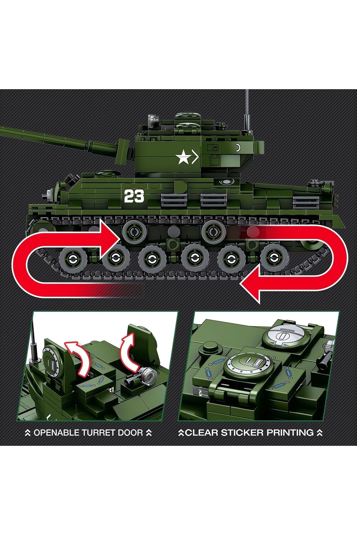REOBRIX-1/30 M4 Sherman Tank,Technical Block Building Kit (836 Parts) 5