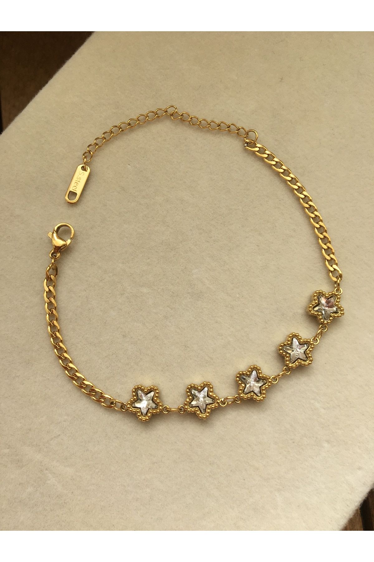 GUNESTAKI Gold Taşlı Zirkon Yıldız Çelik Bileklik