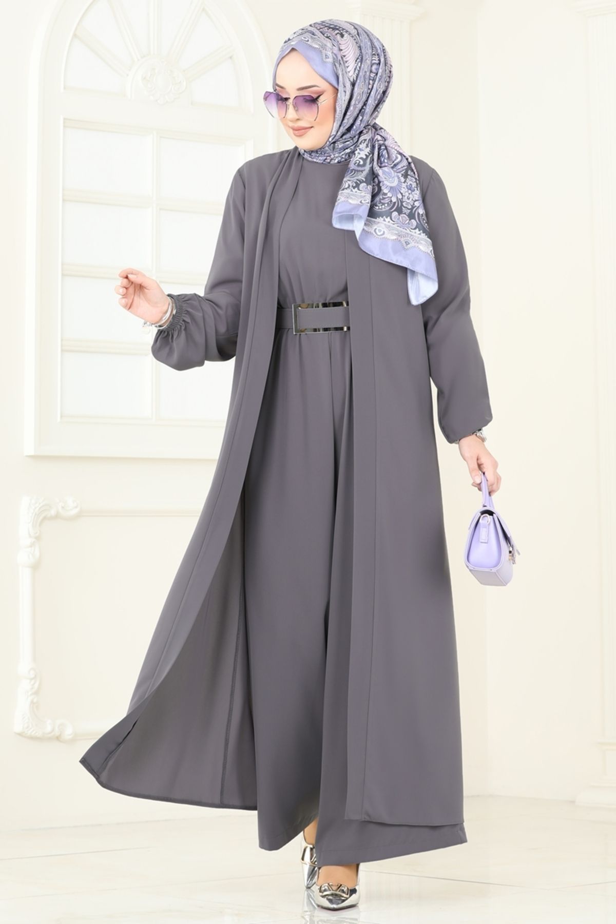 Modaselvim Beli Lastikli Abaya Tulum 2628SL432 Antrasit