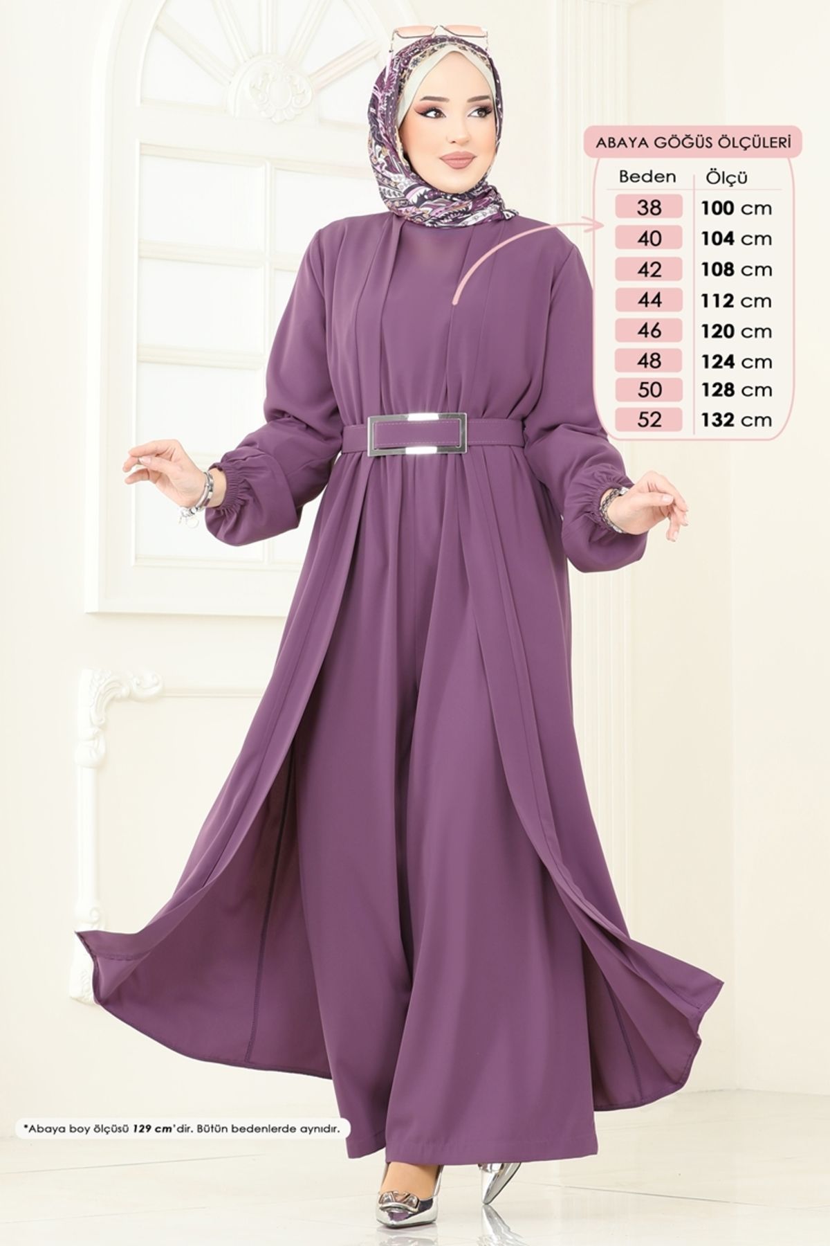Modaselvim Beli Lastikli Abaya Tulum 2628SL432 Koyu Lila