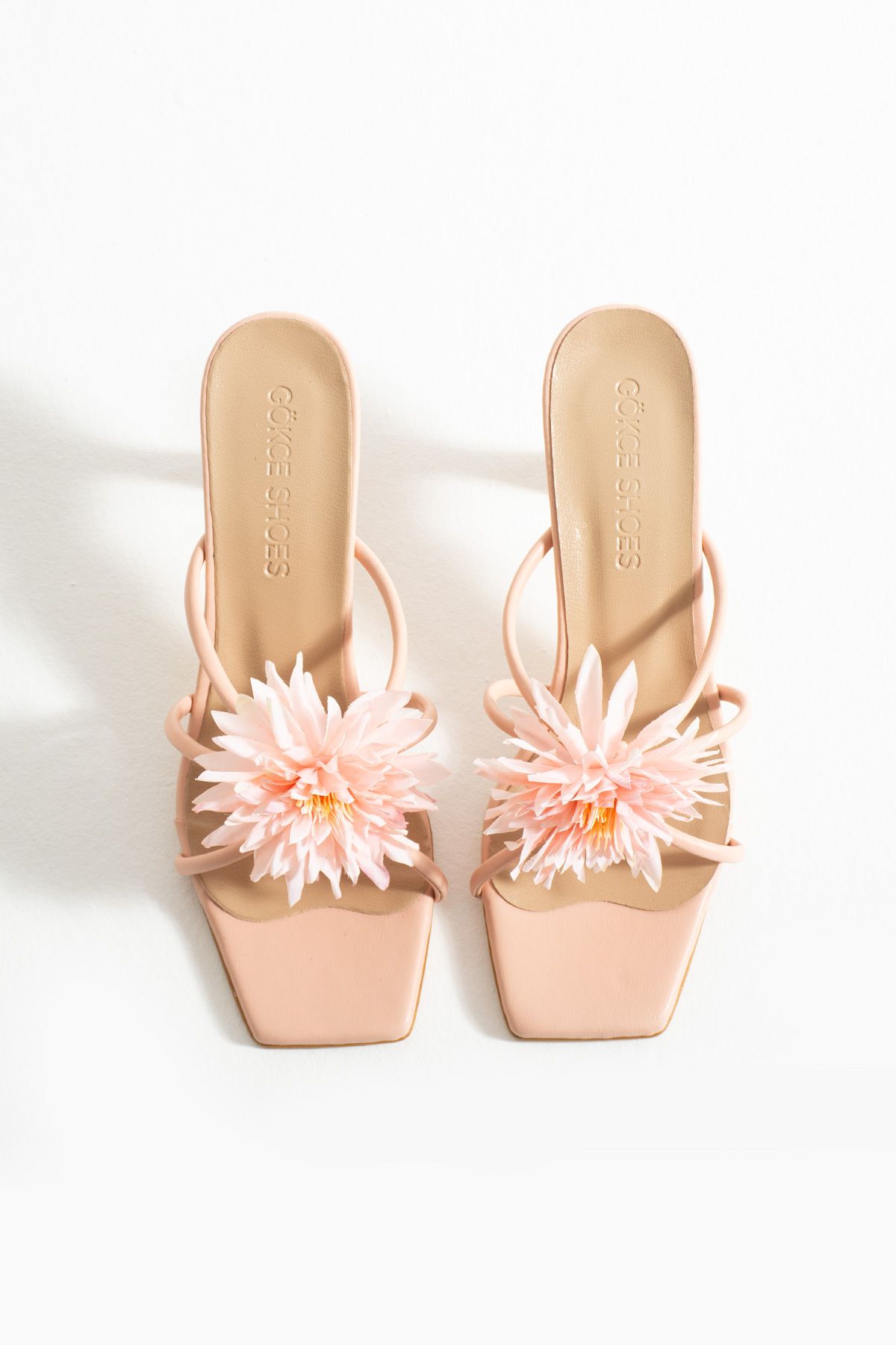 Gökçe Shoes Sany Pembe Çiçek Detay Kadın Topuklu Terlik