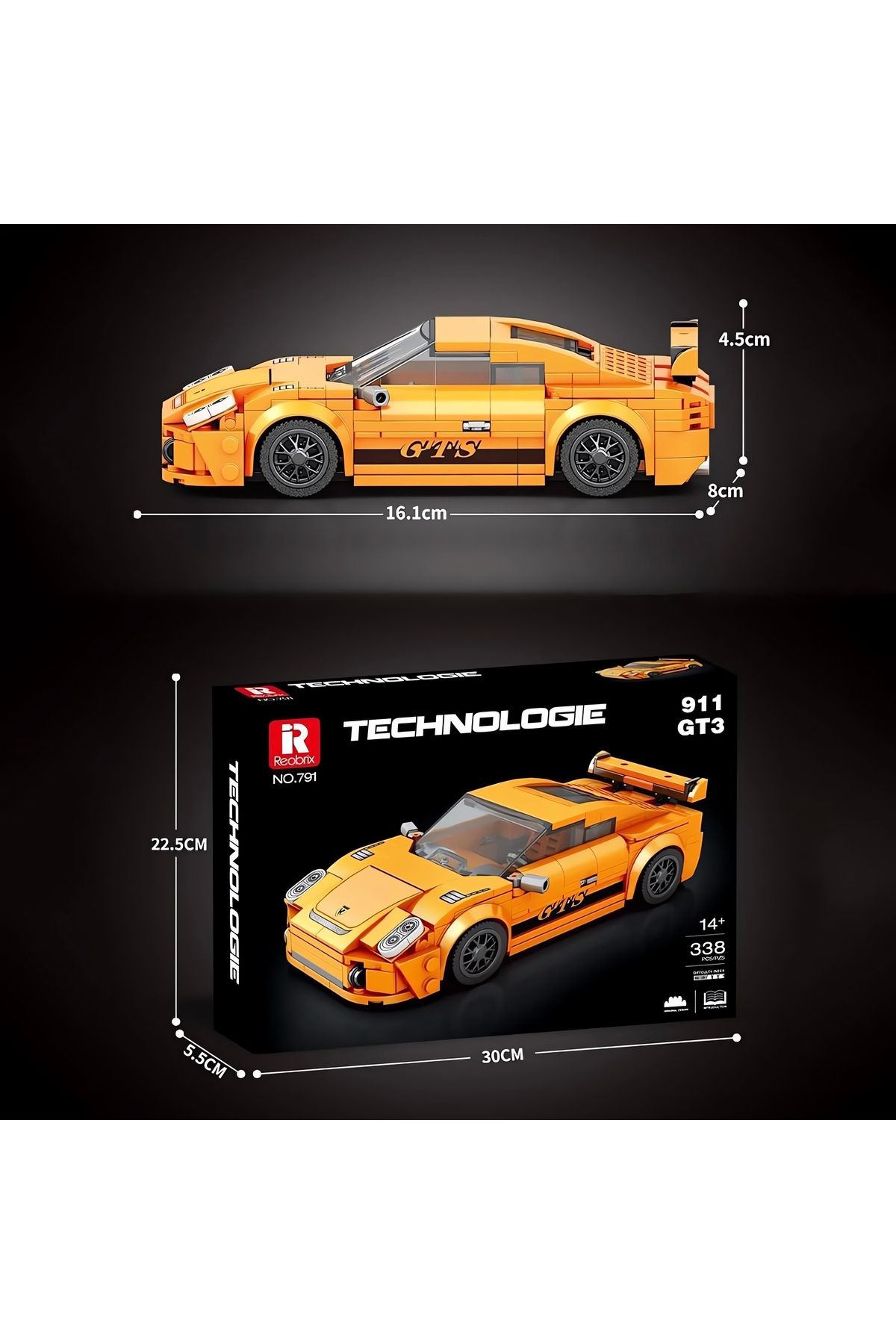 REOBRIX-Porsche 911 Gt3, Technical Block Building Kit (318 Parts) 2