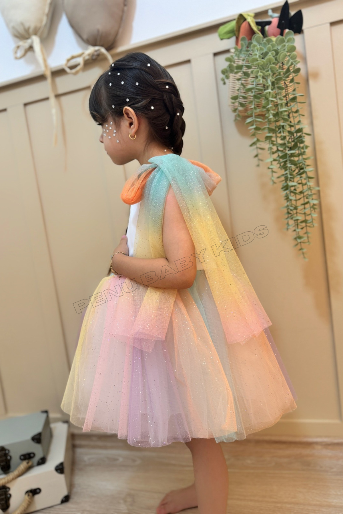 penu baby kids Omuzdan Bağlamalı Eteği Renk Geçişli Kız Çocuk Kız Bebek Elbise-COLORFUL fotoğrafı 6 (önizleme)