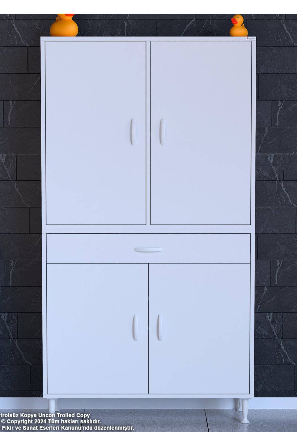 Modilayn 90 x 173 x 32,5 cm’lik 1 Çekmece 4 Kapak 5 Raf 8 Göz Organizatör Mutfak Dolabı Çok Amaçlı Dolap