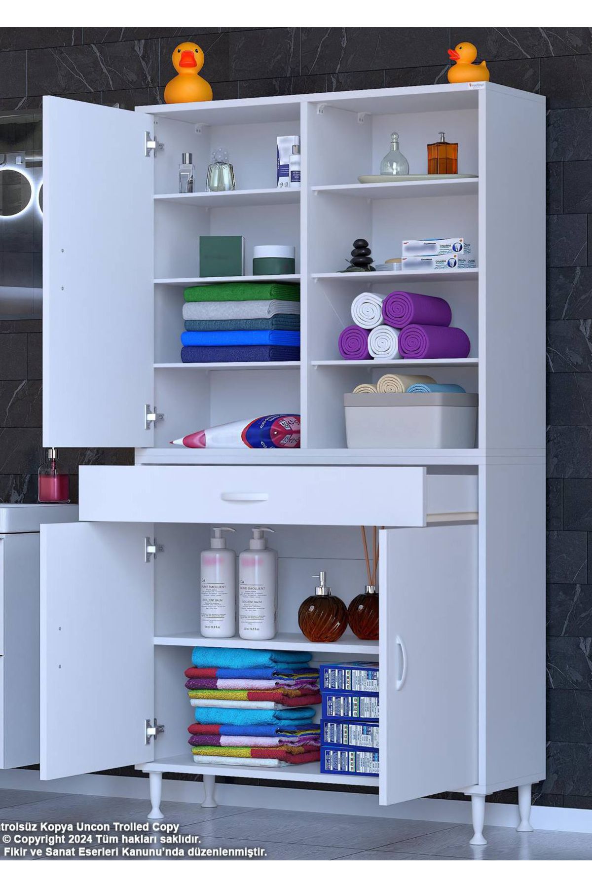 Modilayn 90 x 173 x 32,5 cm’lik 1 Çekmece 3 Kapak 7 Raf 10 Göz Organizatör Mutfak Dolabı Çok Amaçlı Dolap