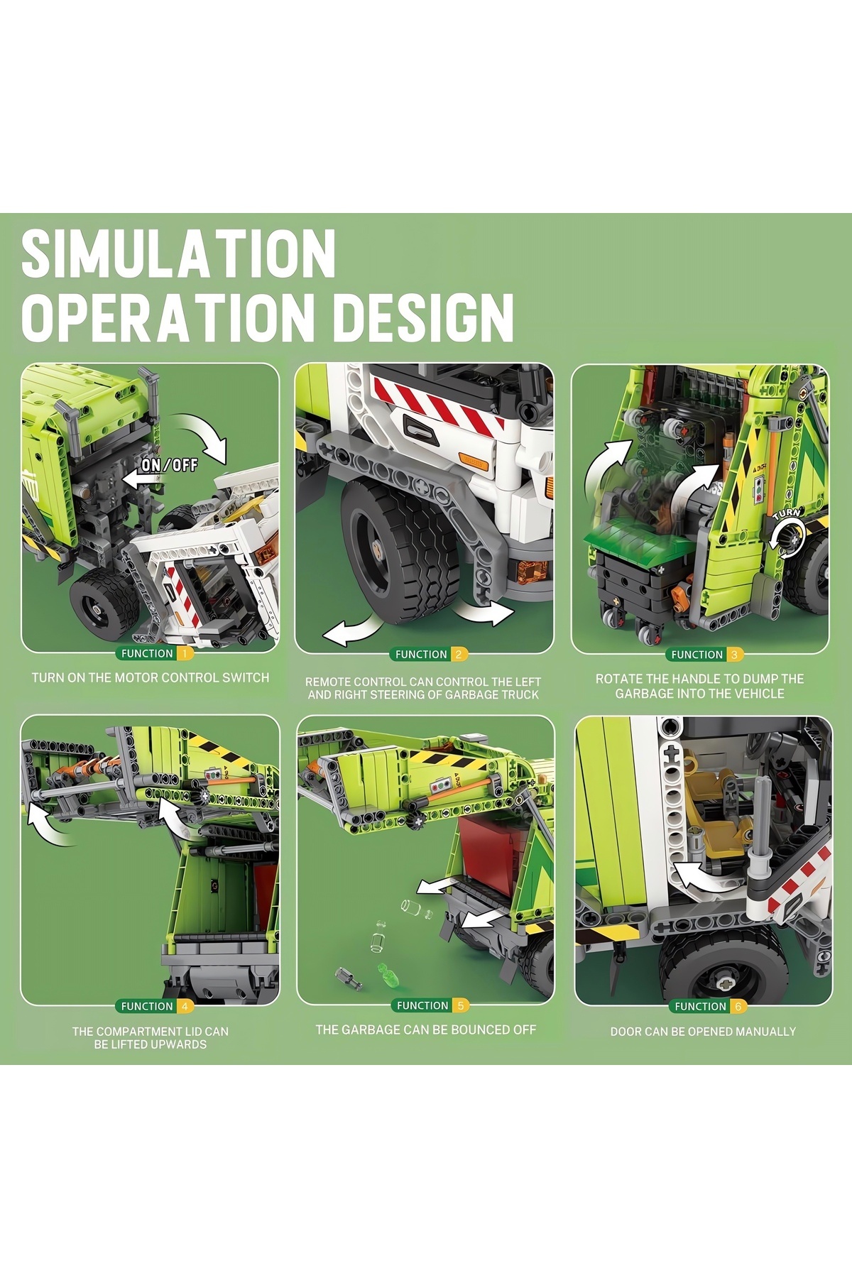 REOBRIX-Garbage Truck Rc Controlled, Technical Block Building Kit (1468 Pcs) 4