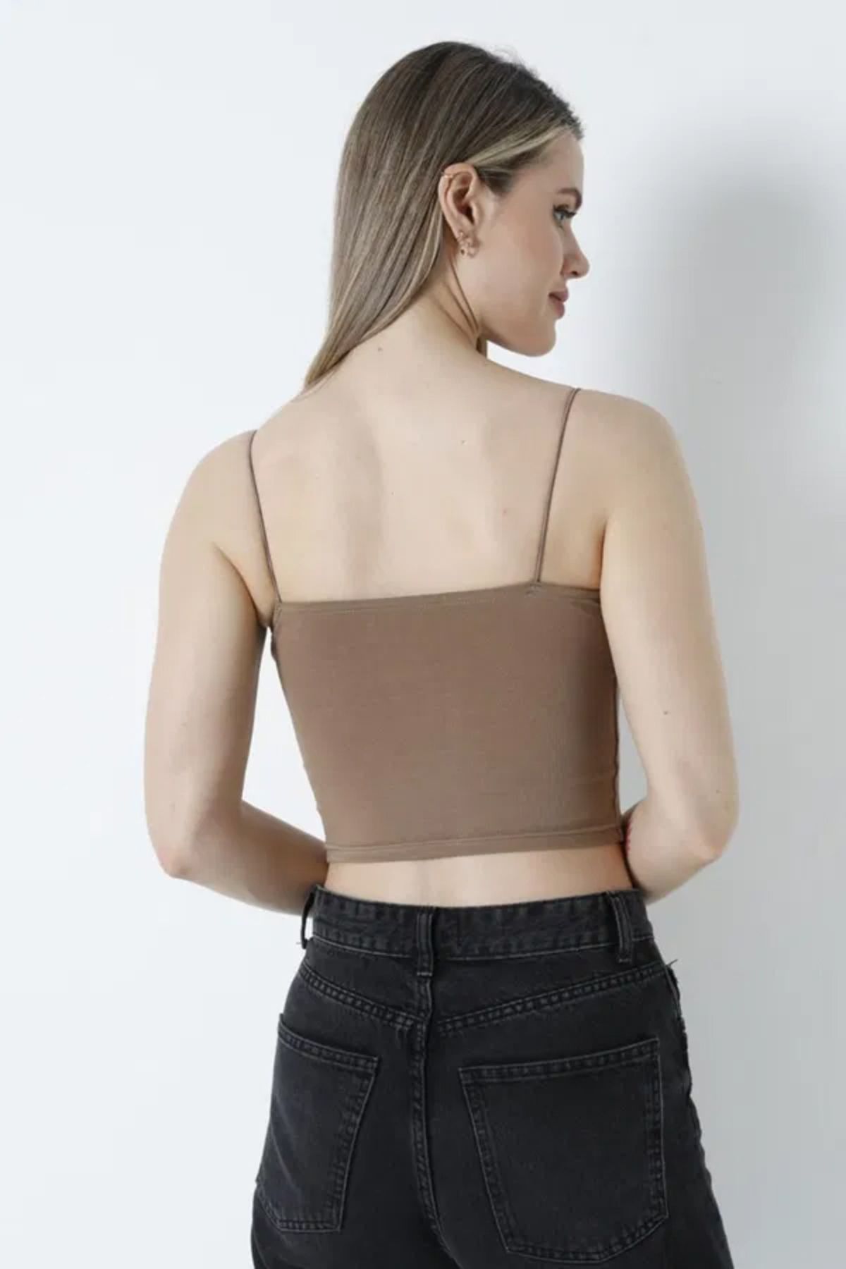 Butik Düz Orta Kadın Kahverengi Atlet Crop - 26344