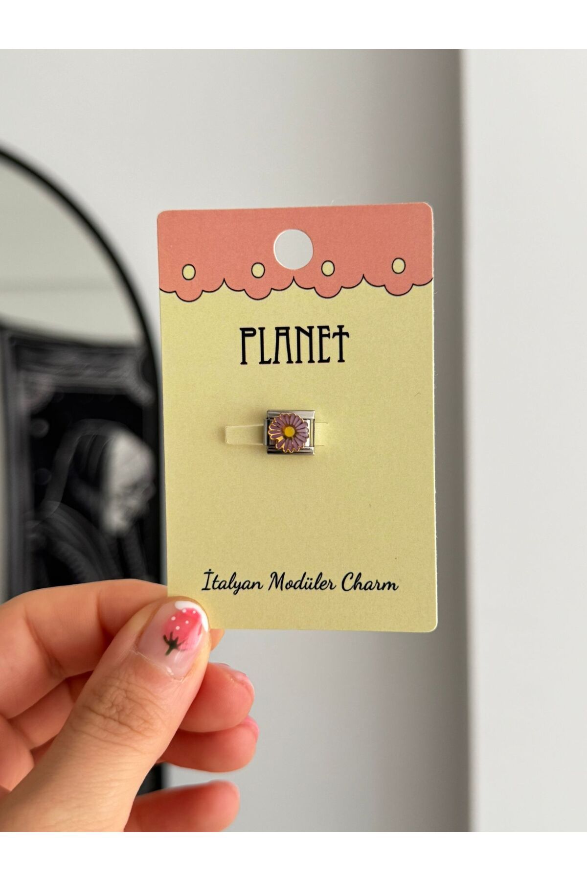 Planet Butik Pink Flower Kartlı İtalyan Charm