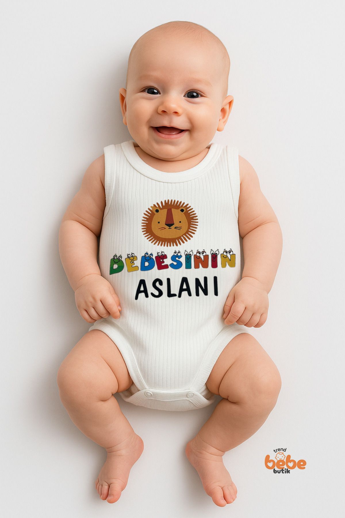 Trend Bebe Butik Dedesi'nin Aslanı Baskılı Çıtçıtlı Ribana Bebek Zıbını | %100 Pamuk Body Tulum | 6-36 Ay
